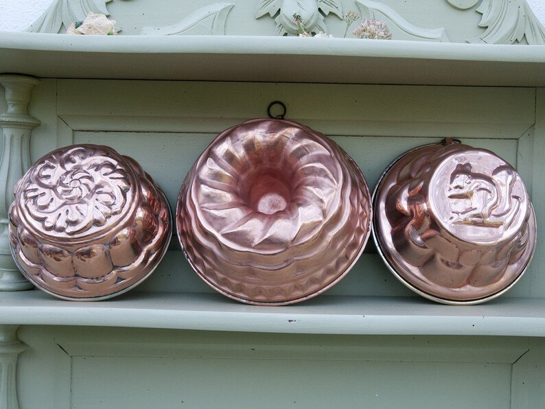 Set of 3 vintage French copper baking pans