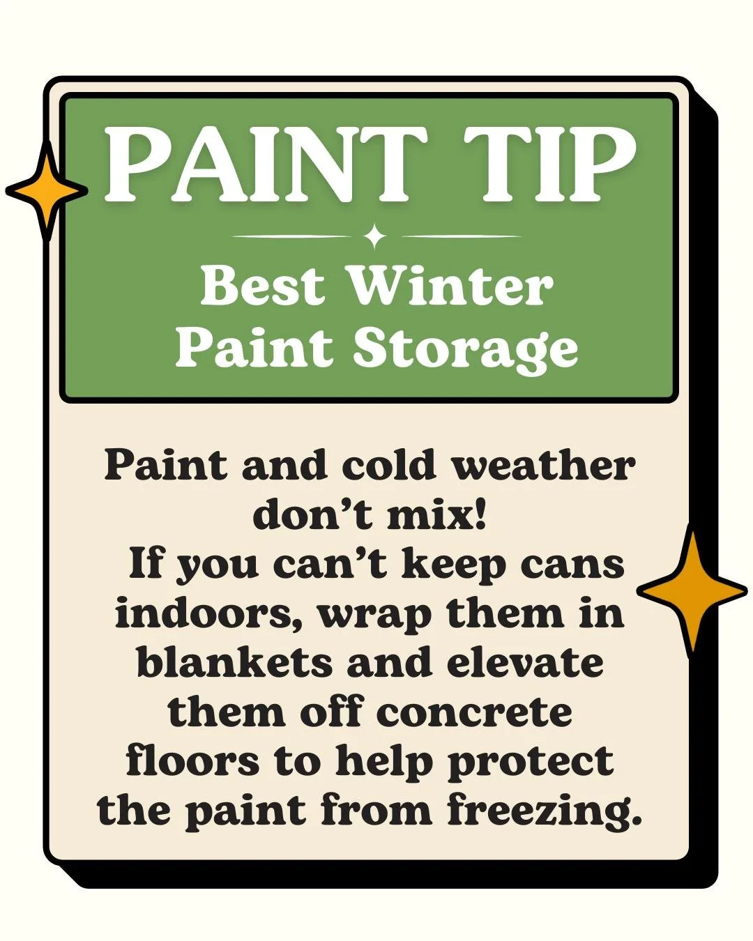 Cold weather can ruin good paint!

Store your cans in a climate-controlled space during winter, and keep them off cold concrete to prevent freezing or separation.

#ForrestPaint #PaintTips #WinterPrep #DIYHome #PNWHomes