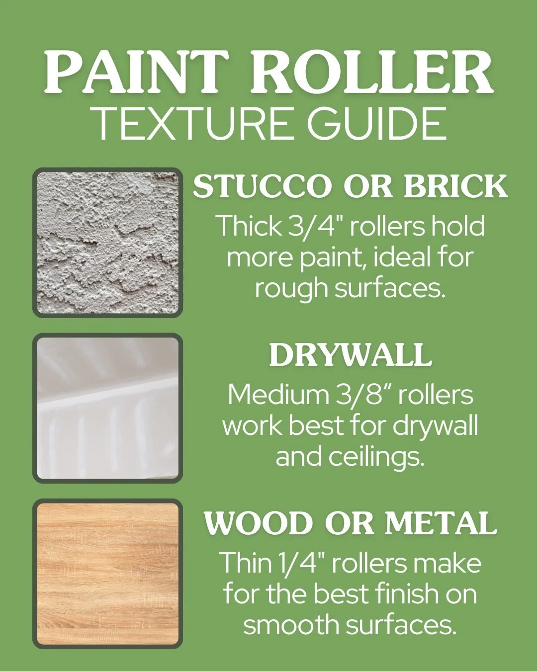 Smooth wall? Light texture? Heavy texture?
The roller you choose matters. Check out our paint roller texture guide to make sure you&rsquo;re using the right one for your project.

 #PaintInspo #PaintRoller #RollerPainting #DIYHomeProjects #PaintLikeA