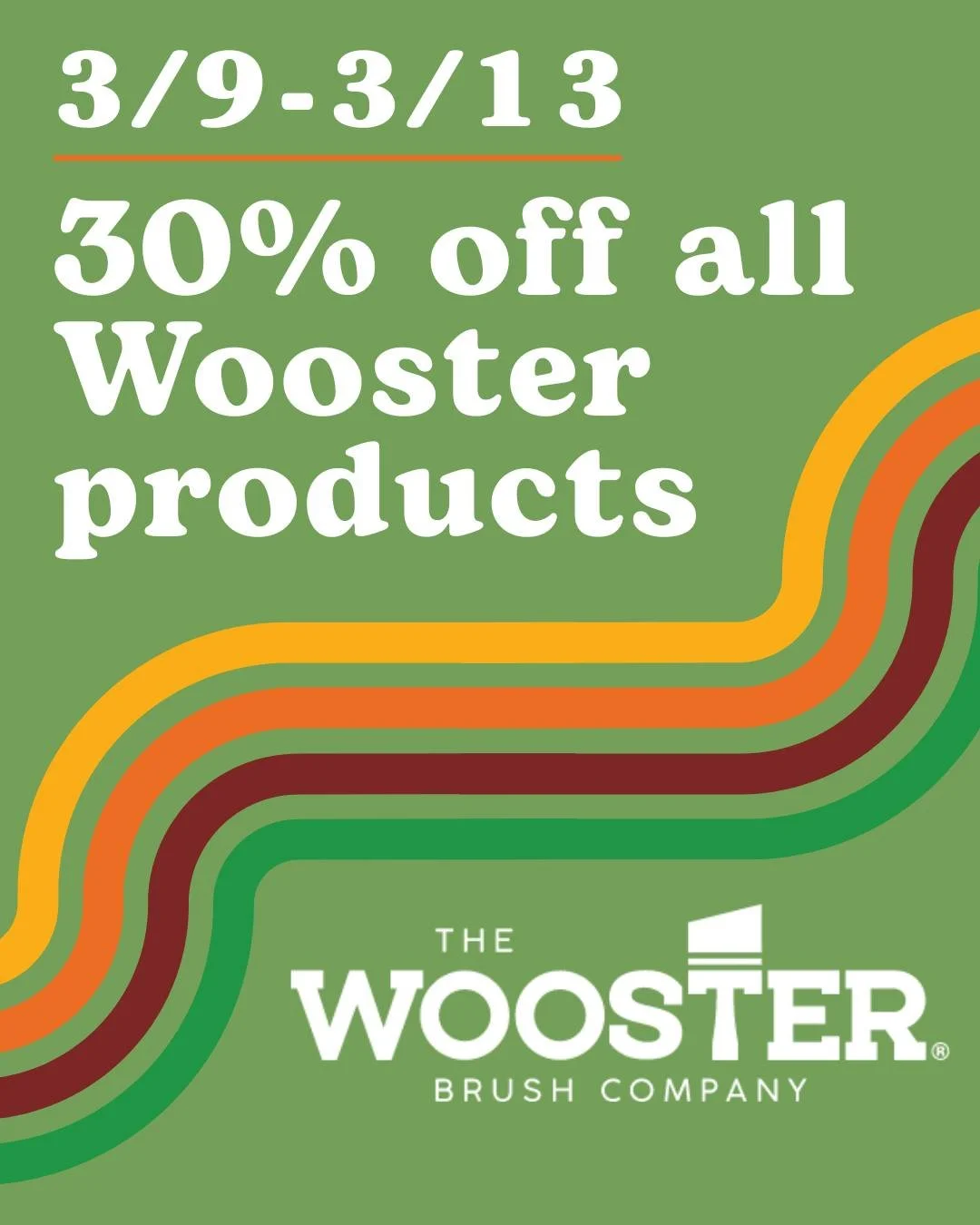 Last chance! Tomorrow is the final day to take 30% off all Wooster products. Stock up on the rollers, brushes, and tools you need before the deal is gone.

#ForrestPaint #Wooster #PaintingTools #PaintRollers #PaintBrushes #DIYPainting #HomeImprovemen