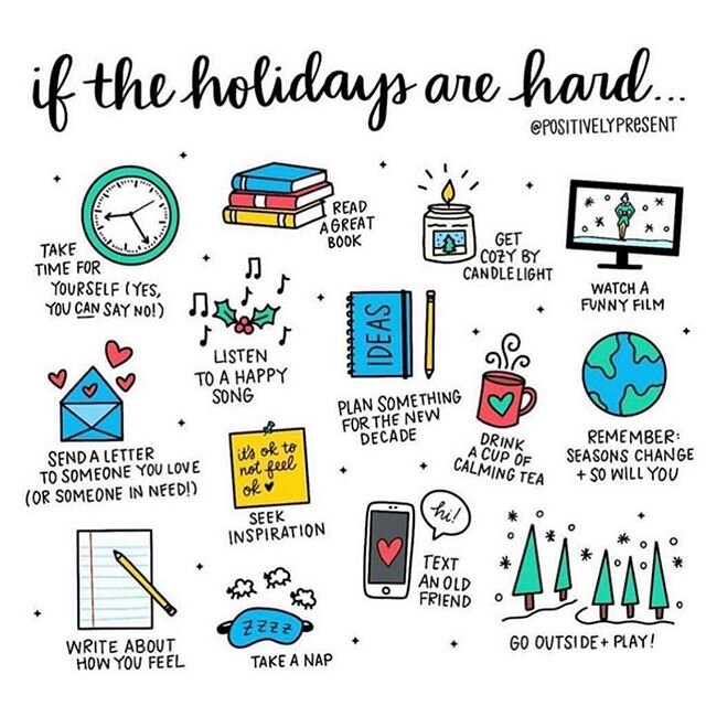 Christmas is a week away! I love these Holiday Self-Care tips from @positivelypresent!
.
It is okay if the holiday season is hard for you. 
It is okay for you to ask for what you need.
It is okay to say no.
It is okay to give to others and to yoursel