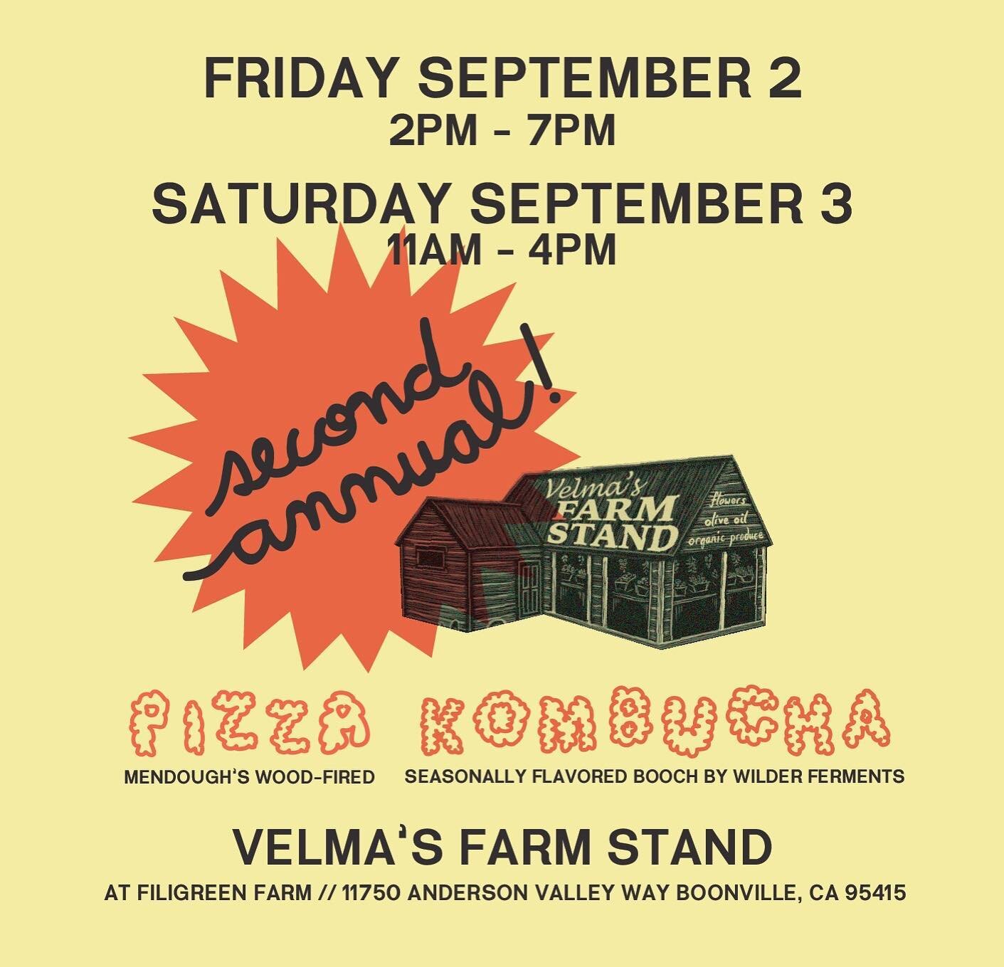 SAVE THE DATE! We are having our 2nd annual pizza party at the farm stand this Labor Day weekend. Come enjoy some delicious wood fired pizza (all made with @filigreenfarm veg, fruit, herbs and olive oil) and wash it down with some cold booch from our