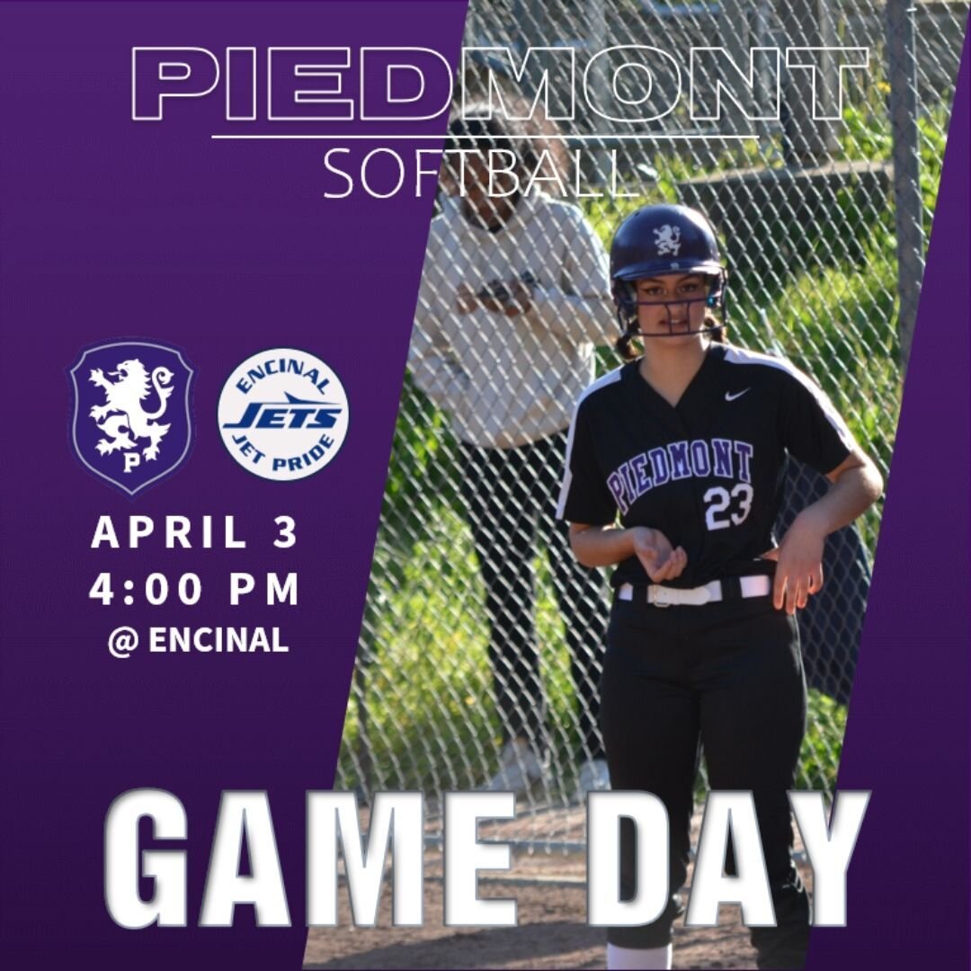 🔥Game Day Alert🔥 Piedmont Softball 🥎 team travels to Encinal on Wednesday 4/3 at 4:00 pm.

#Piedmont #GoHighlanders #softball #wacc #piedmontathletics

@Piedmonthigh
@purple.pit
@phsvarsitysoftball