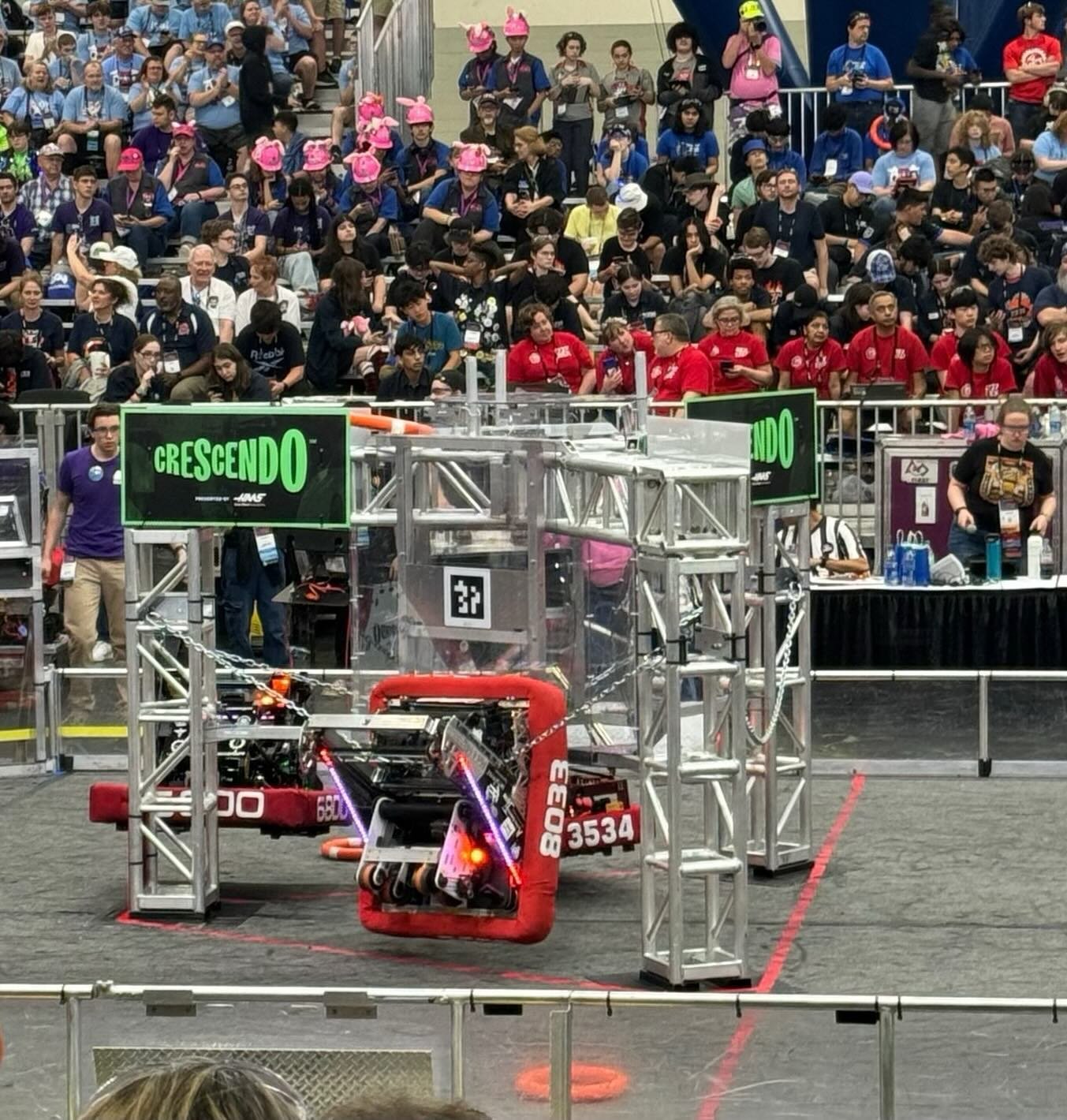 Highlanders @frc8033 is crushing the competition at Wprlds. They are currently in 2nd place and 10-0. Here is Banshee in a hang shot from earlier on Friday.  Playoffs start Saturday!! Let&rsquo;s go Highlanders!!