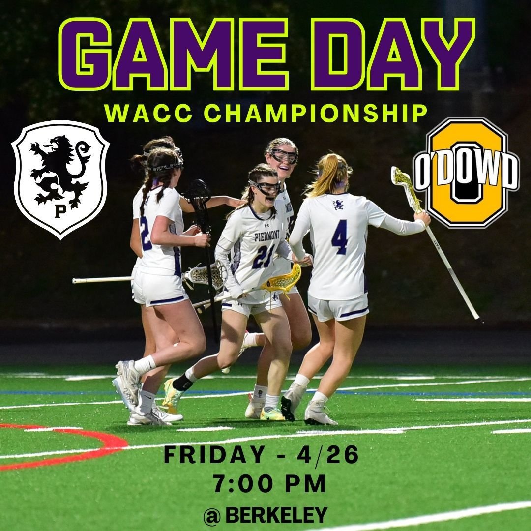 🔥WACC Championship - Game Day Alert🔥 #1 Piedmont Women&rsquo;s 🥍 team (15-4, 5-0) takes on #3 O'Dowd Friday 4/26 at 7:00 pm @ Berkeley.

Wear your Purple and come out to support your Lady Highlanders!! 

#Piedmont #GoHighlanders #ladyhighlanders #