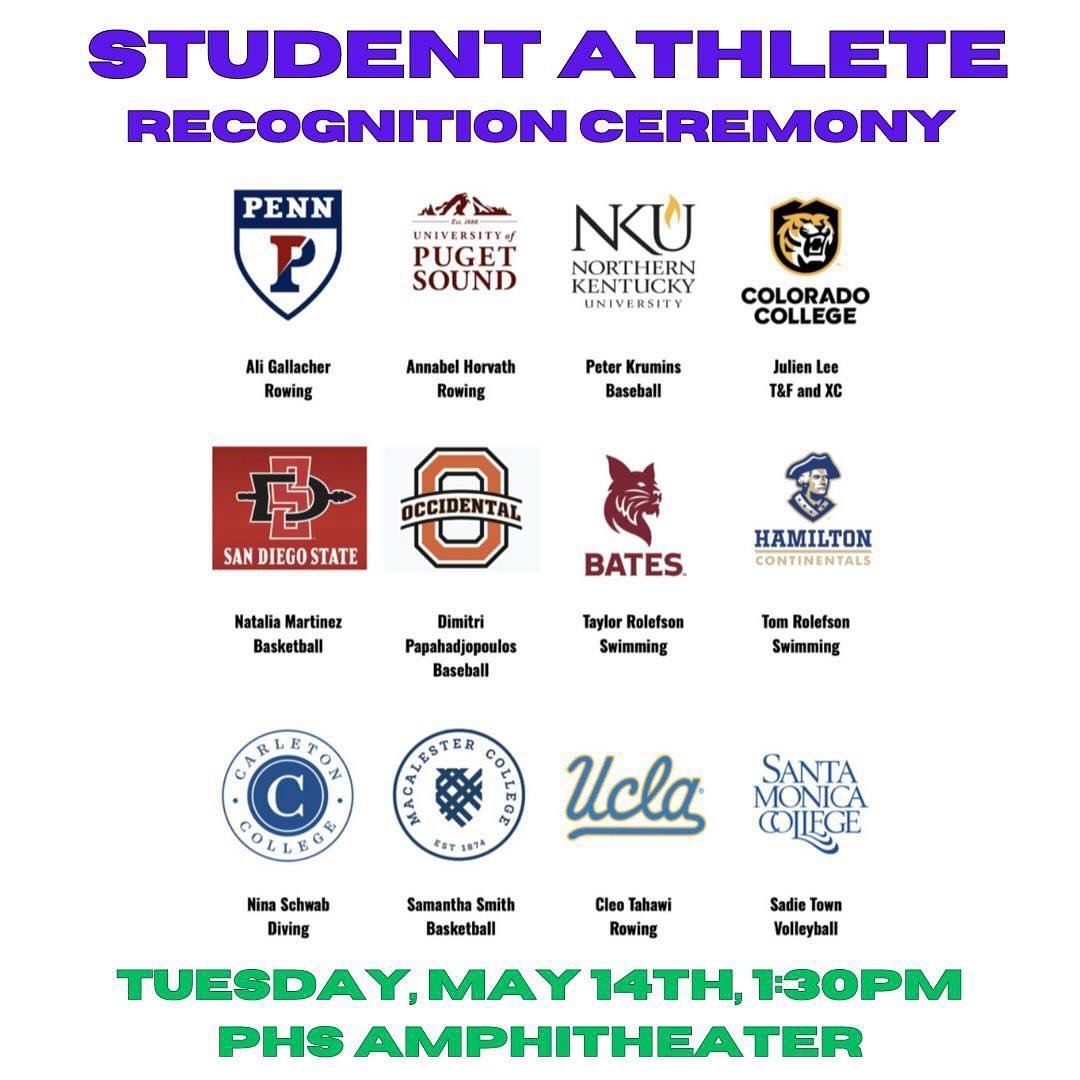 Come celebrate the PHS/MHS student athletes that are continuing  their sport in college!  5/14/24 at 1:30 pm in the PHS Amphitheater. 

If you are not listed and you are officially committed to continuing your sport at the club or varsity level pleas