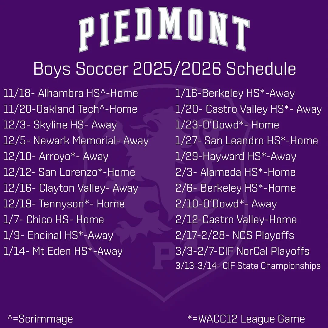 2025/2026 Boys Varsity Soccer Schedule. Mark your calendars to come out and cheer on your Highlanders in their quest for another title #gohighlanders #piedmont #soccer #hssports