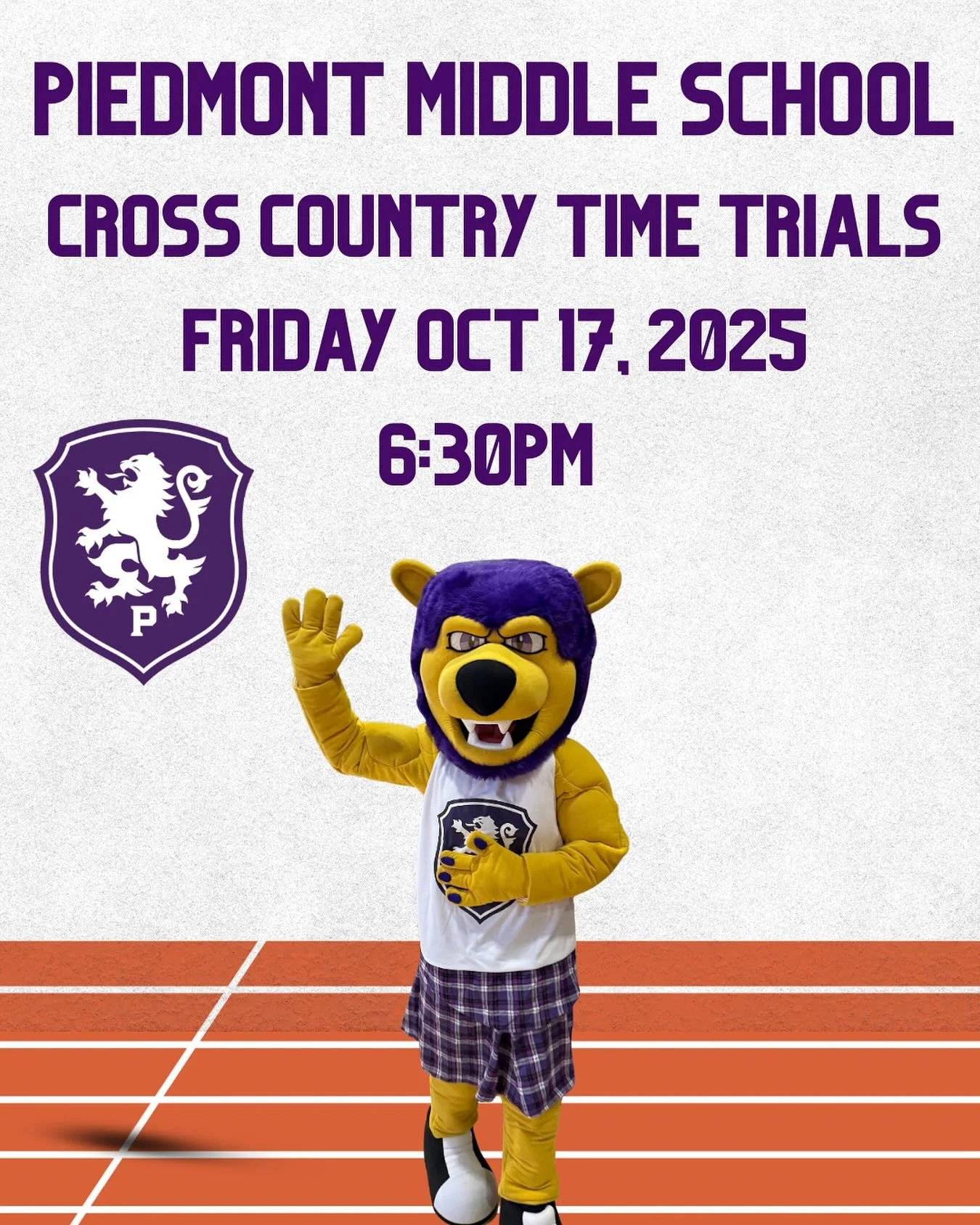 Friday night is the 2nd annual Piedmont Middle School Cross Country time trials. The PMS cross country team will be running between the JV and varsity football games at 6:30pm. Come out and support your Scots and Highlanders #gohighlanders #piedmont 