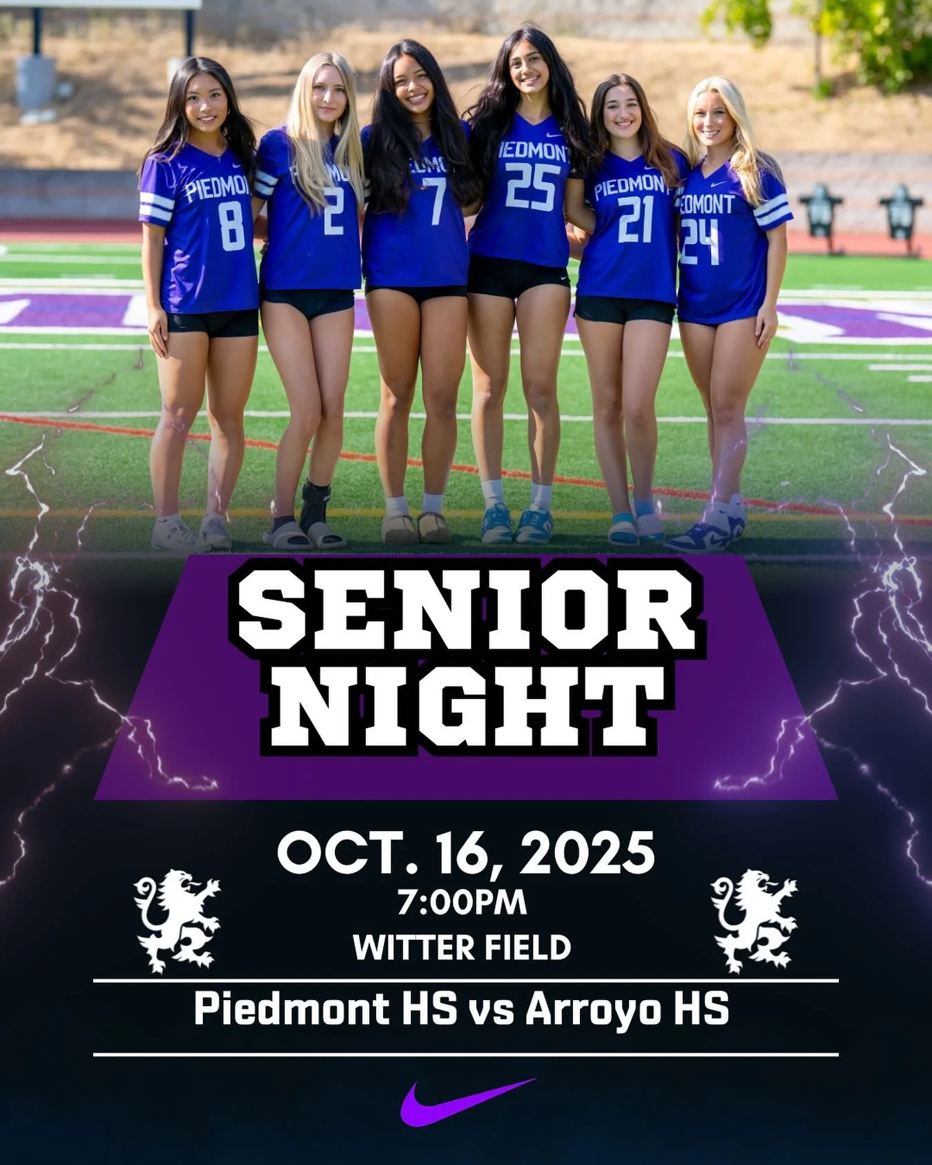 Flag Football Senior Night!!! Come out to Witter Field tonight at 7pm to cheer on these amazing seniors and the entire team as they take on Arroyo. #gohighlanders #piedmont #hssports #flagfootball