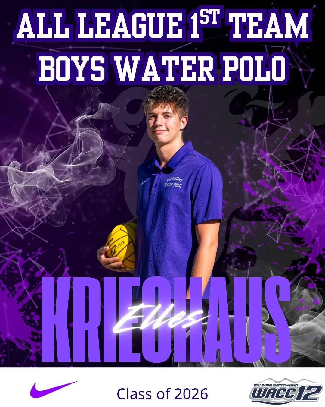 Boys Water Polo WACC12 All League Selections #gohighlanders #piedmont #hssports #allleague