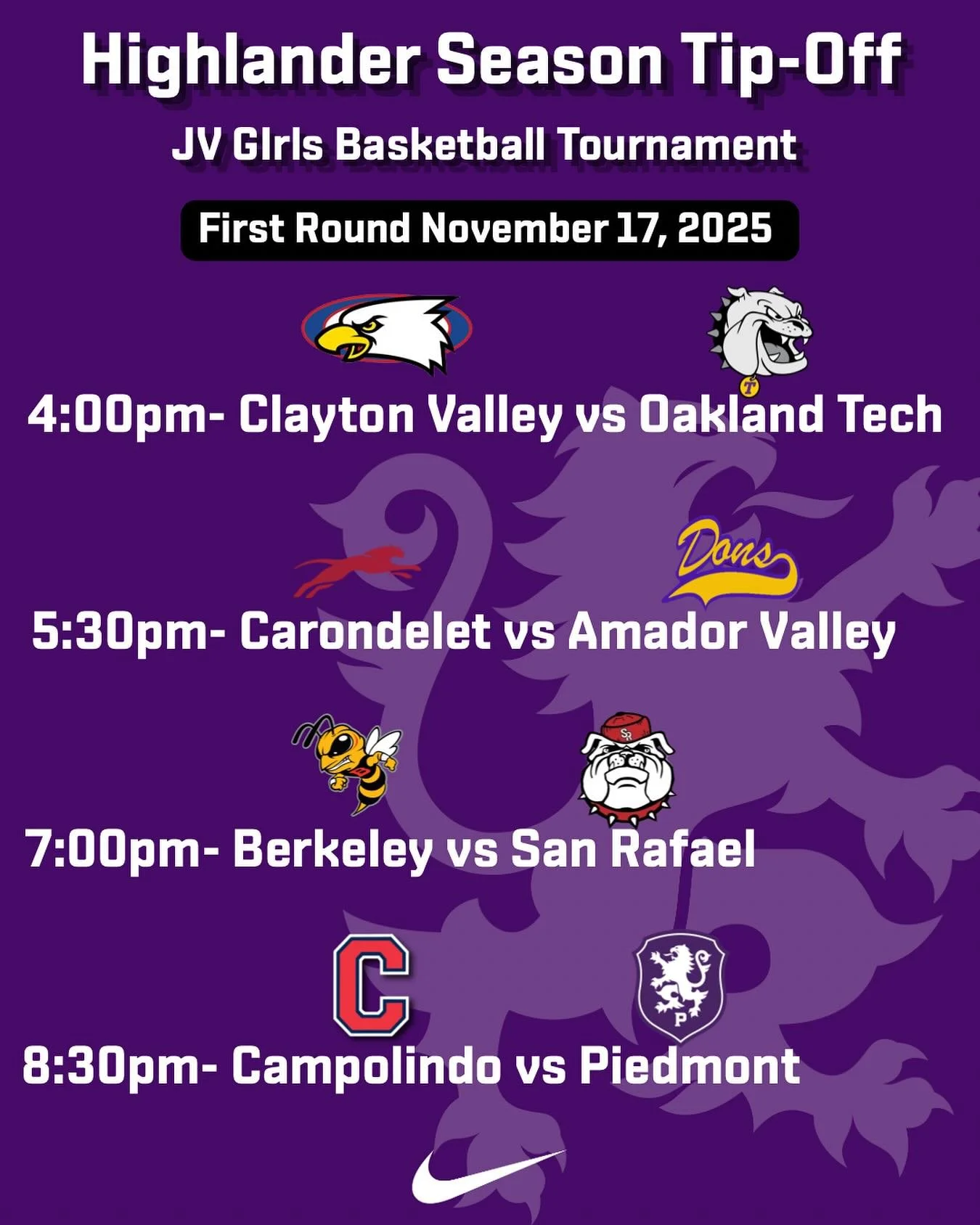 Highlander Season Tip-Off starts Monday November 17 and runs to Wednesday November 19. We have some great matchups for round 1!#gohighlanders #piedmont #basketball #girlsbasketball