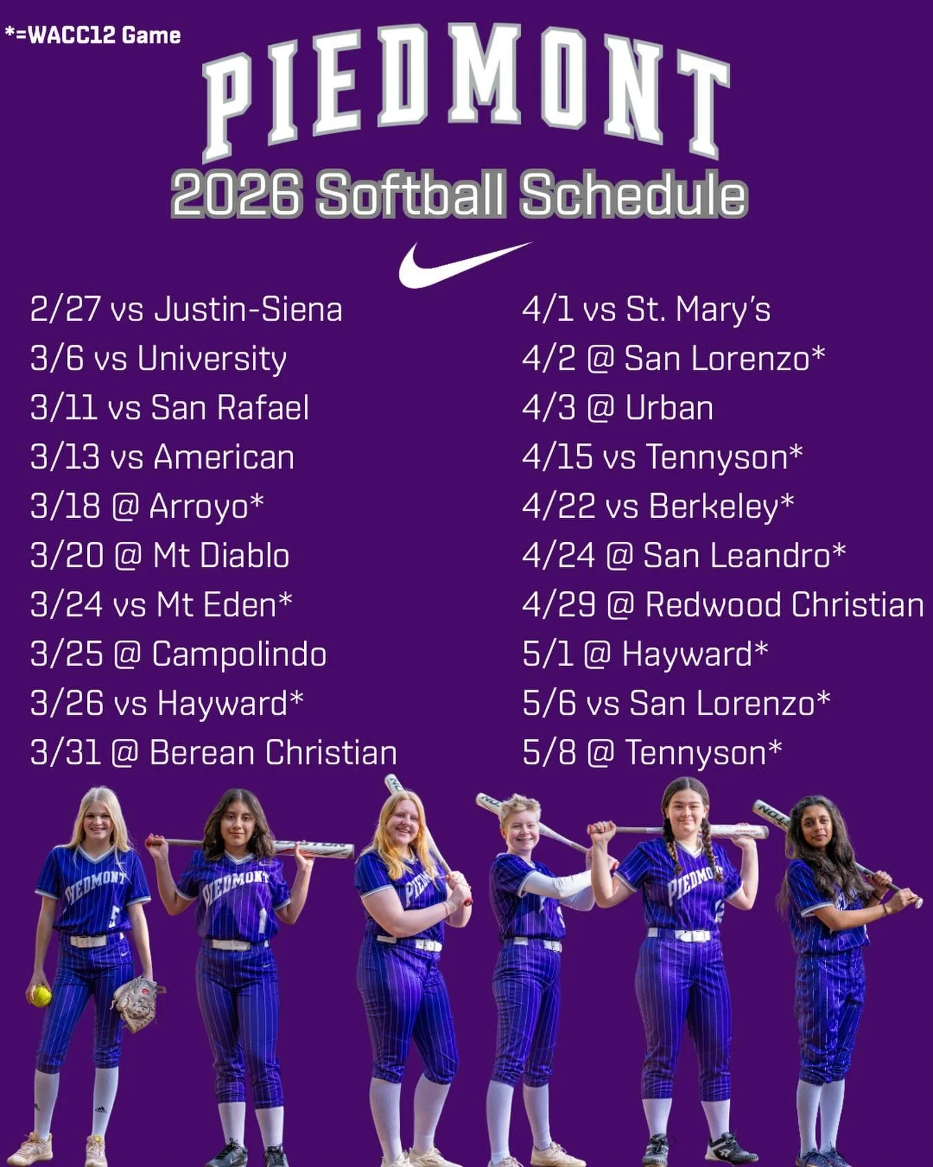 Piedmont High School 2026 Varsity Softball Schedule #gohighlanders #piedmont #hssports #softball