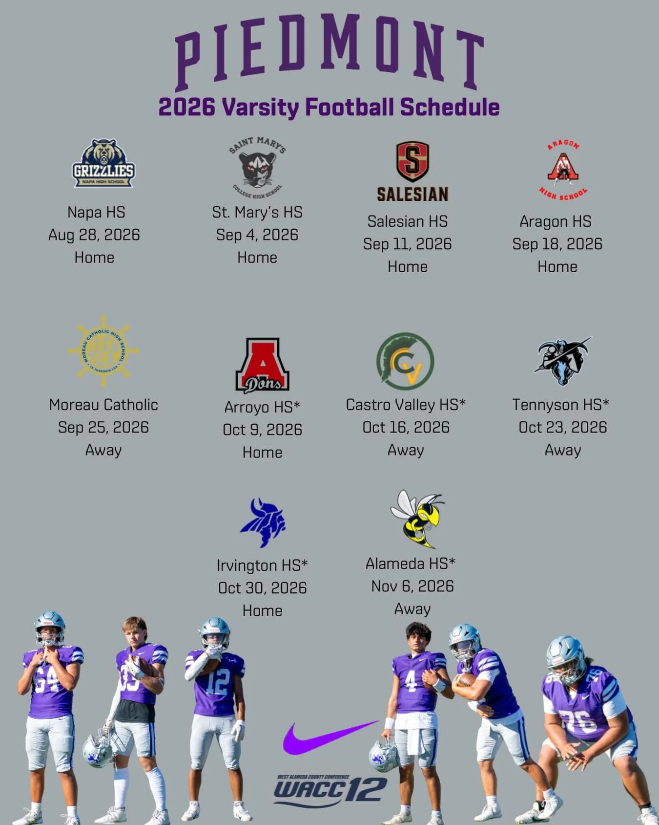 The schedule is set for the 2026 season lots of home action coming your way #gohighlanders #piedmont #hssports #thisishsfootball