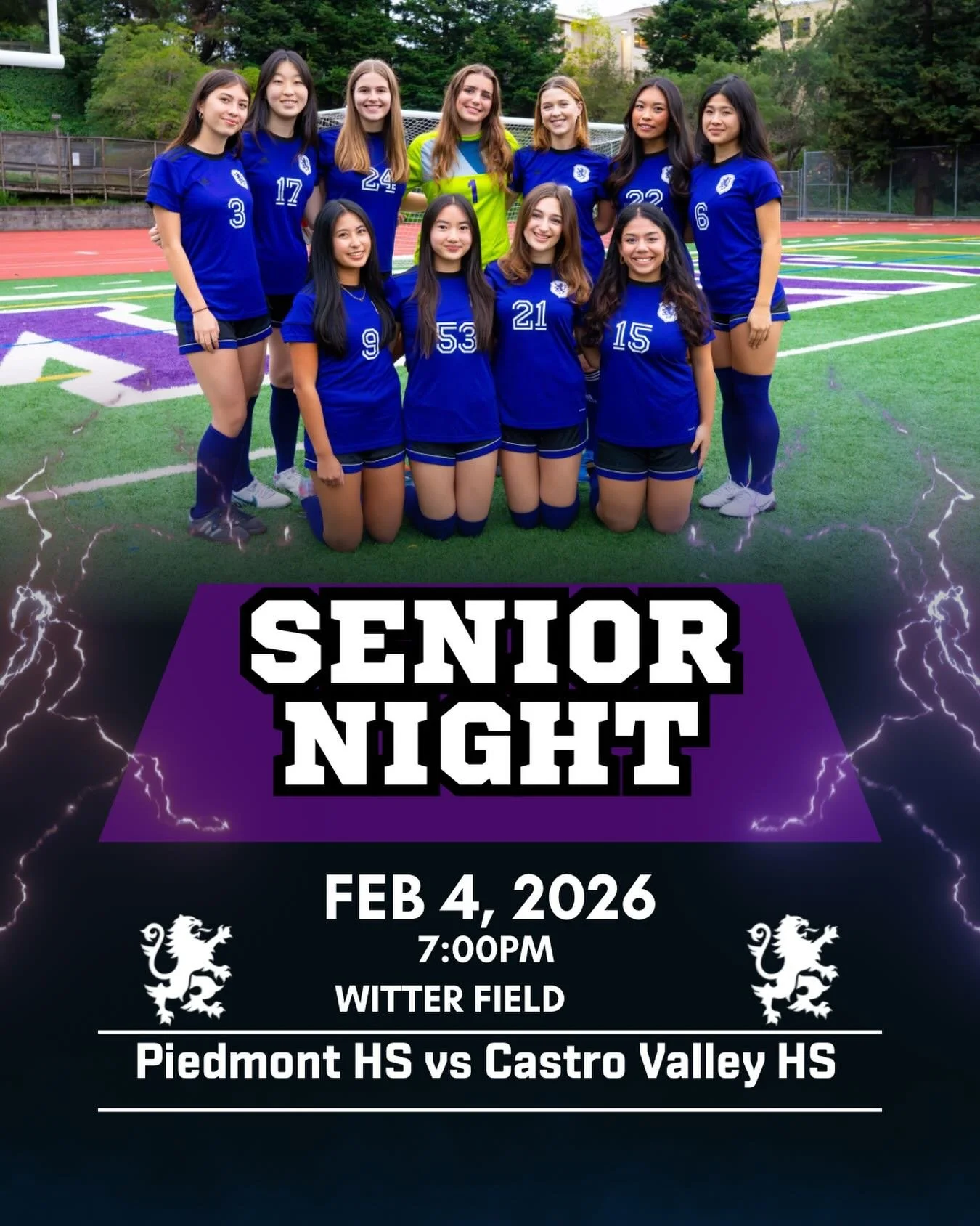 Senior Night! Come out to Witter Field tonight as your Highlanders take on Castro Valley. #gohighlanders #piedmont #classof2026 #hssports