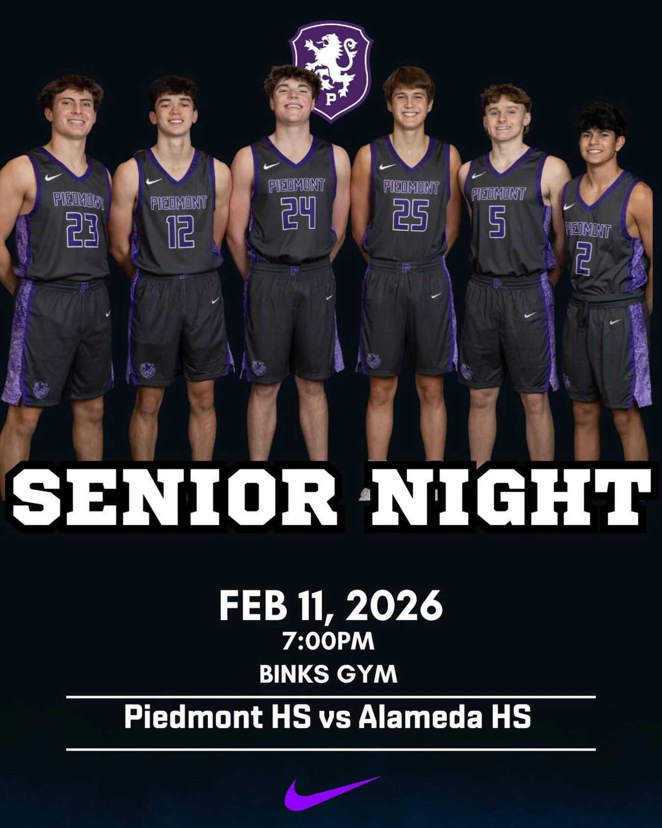 Piedmont vs Alameda at Binks Gym tonight. Frosh-4:00pm, JV-5:30pm, and V-7:00pm. Come out and celebrate our seniors. #gohighlanders #piedmont #hssports #classof2026