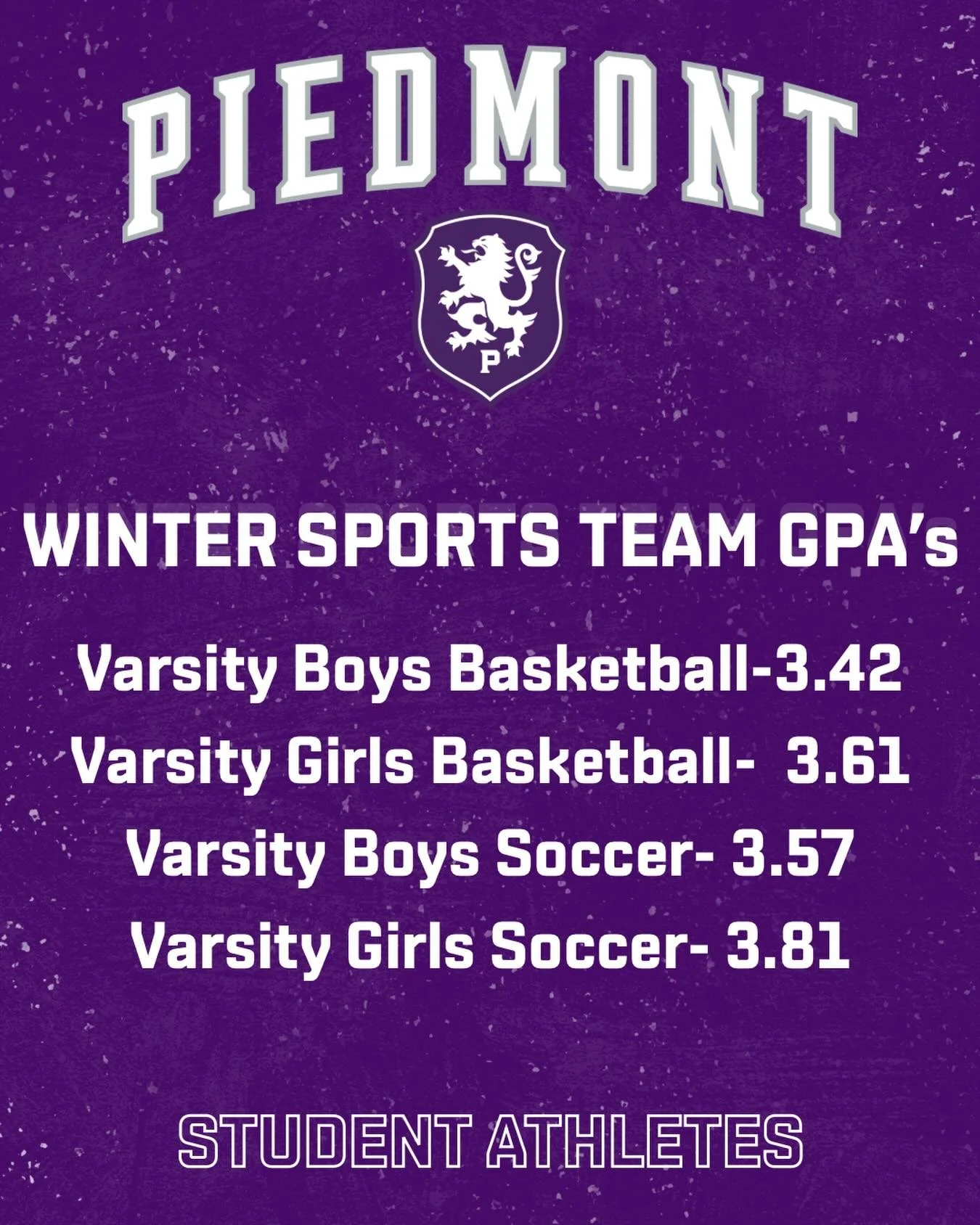 STUDENT athletes! Proud of our winter teams accomplishments on the field but even more importantly in the classroom! #gohighlanders #piedmont #studentathletes