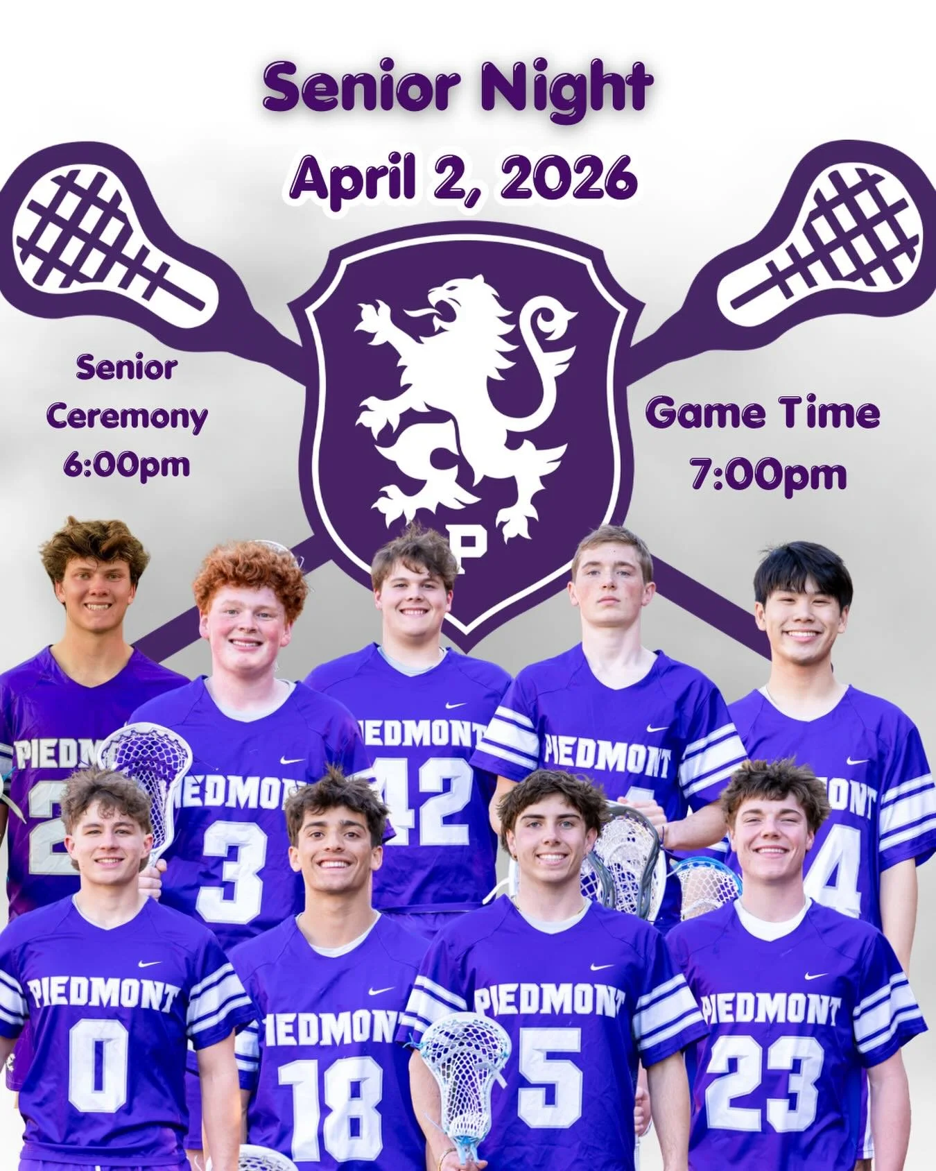 Piedmont vs Rancho Cotate at home tonight. Come celebrate the senior boys lacrosse players at senior night #classof26 #gohighlanders #piedmont #hssports #lacrosse