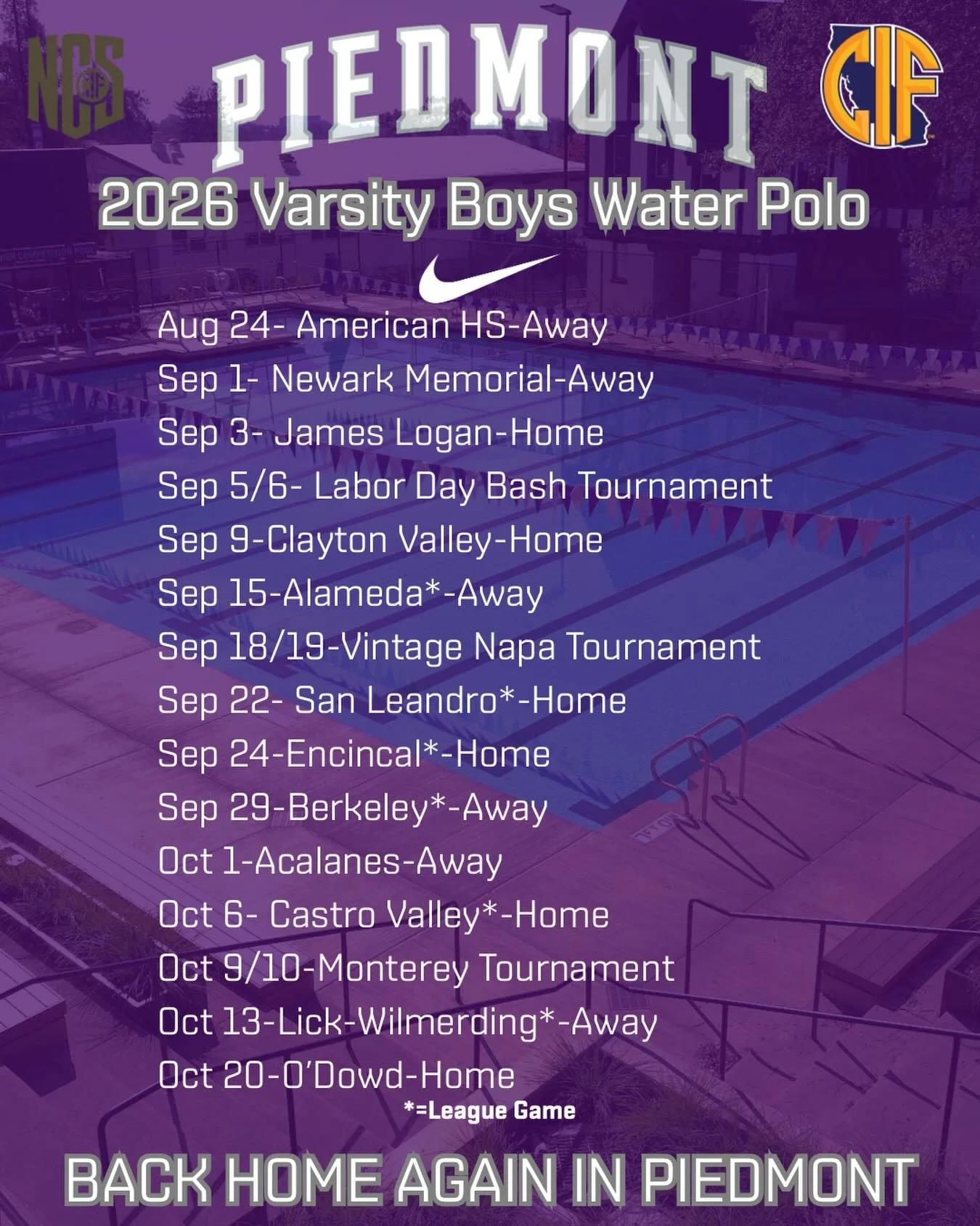 The 2026 Boys Water Polo Schedule! Welcome Home! #gohighlanders #piedmont #hssports #waterpolo