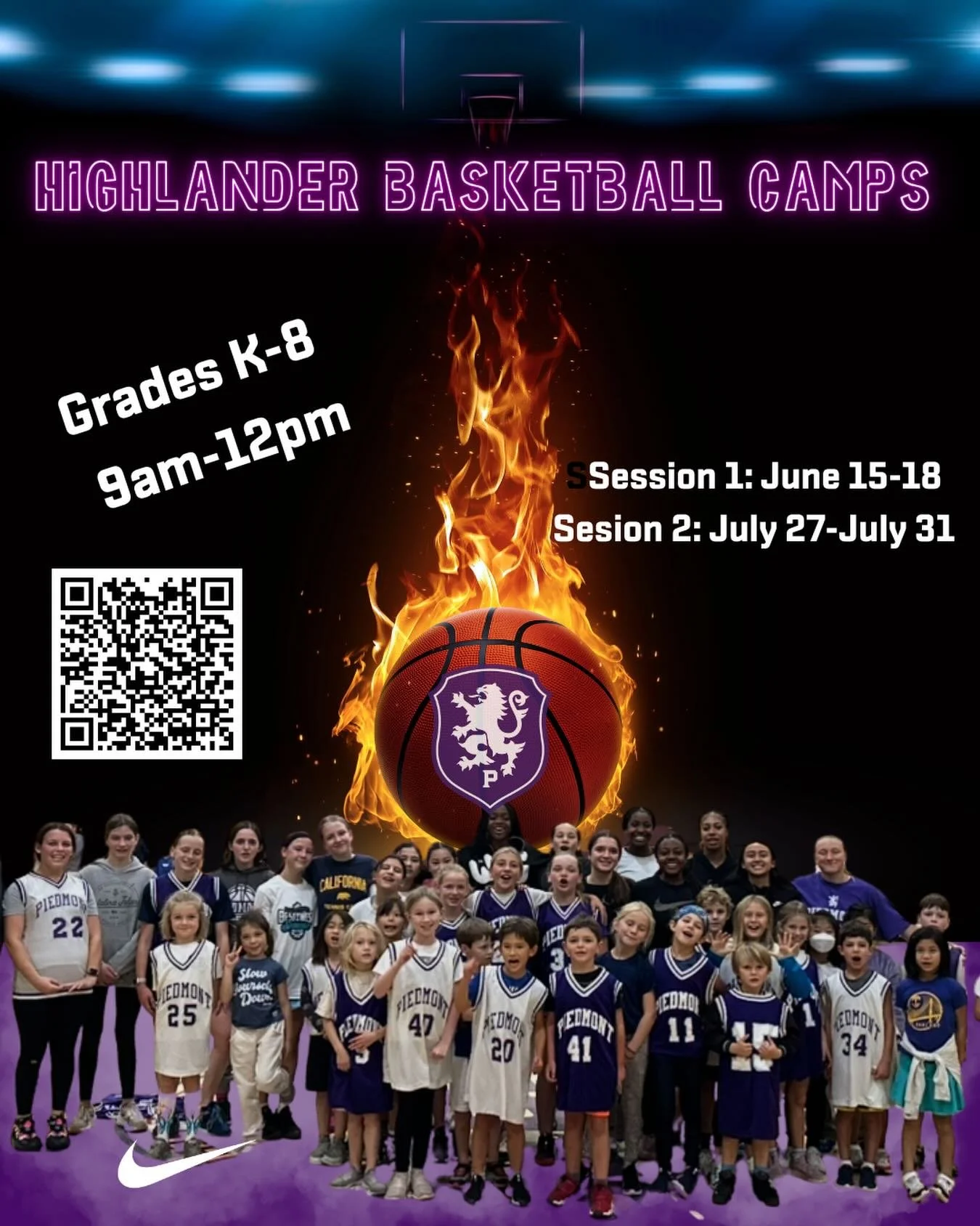 Highlanders Summer Basketball Camp. Make sure to sign up for one or both sessions #gohighlanders #piedmont #summercamp