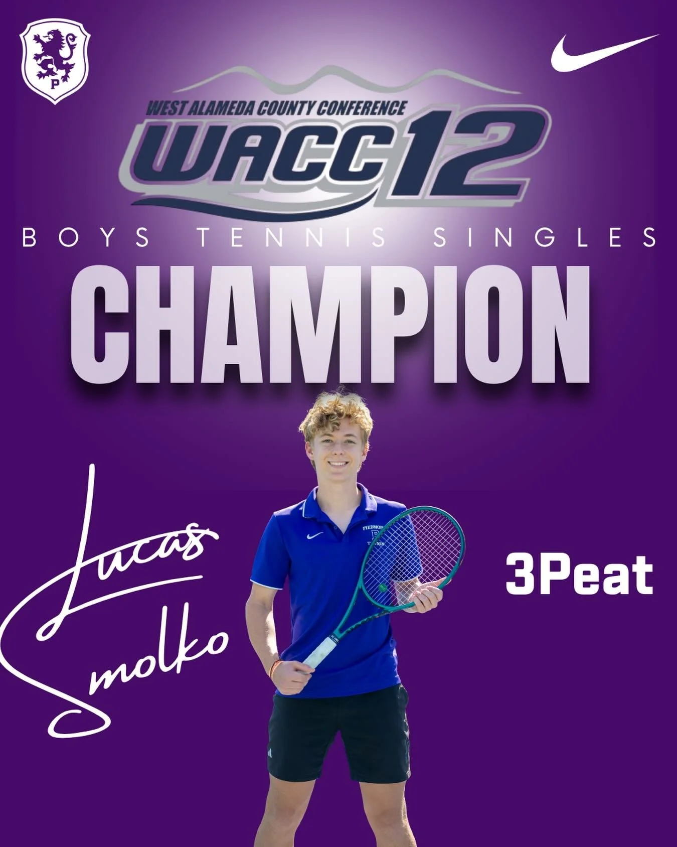 Congratulations to Lucas Smolko on winning his 3rd League Singles Title in row this weekend! #gohighlanders #piedmont #hssports #tennis #3peat