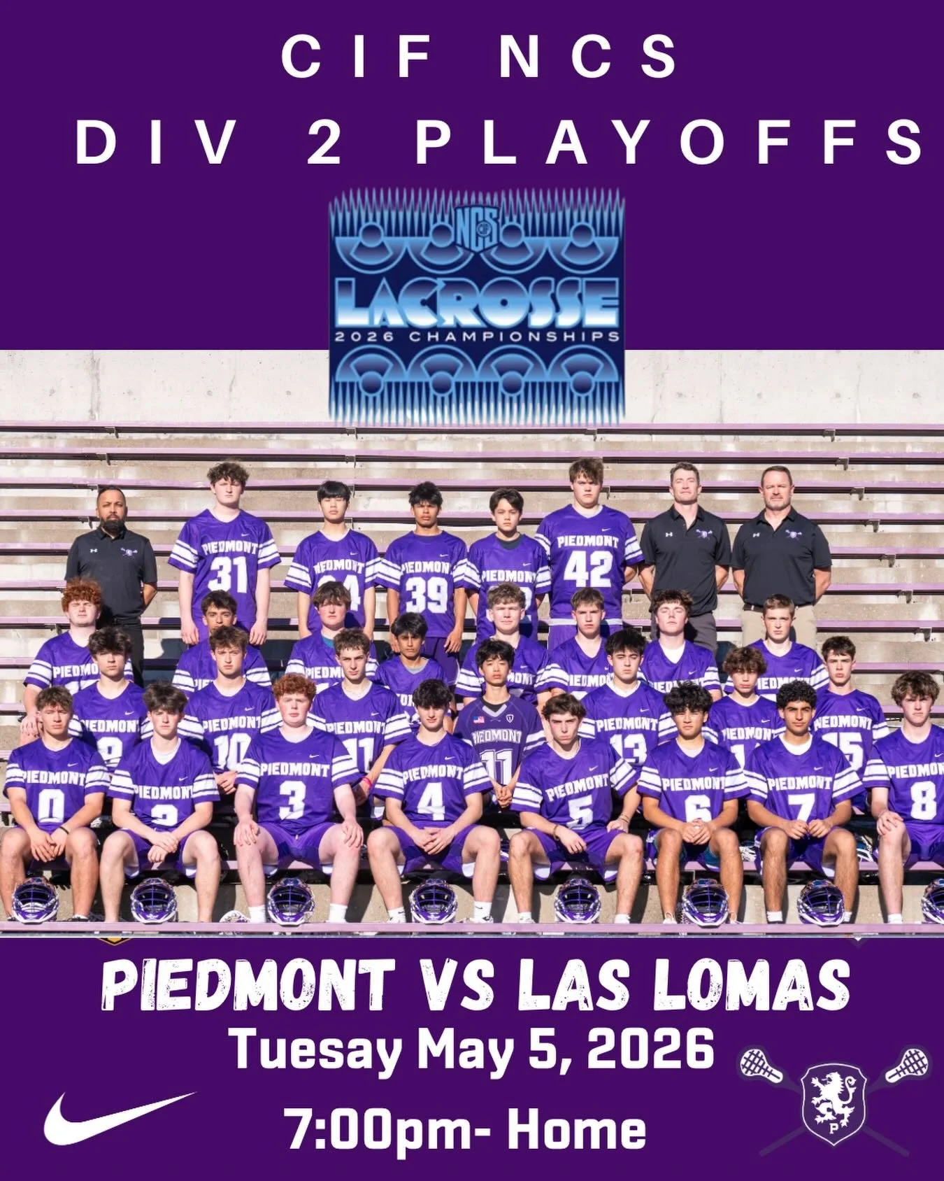 Boys Lacrosse are CIF NCS Div II Playoff Bound. Your Highlanders open play Tuesday night at home vs Las Lomas at 7pm. Come out and support your Highlanders. #gohighlanders #piedmont #hssports #lacrosse