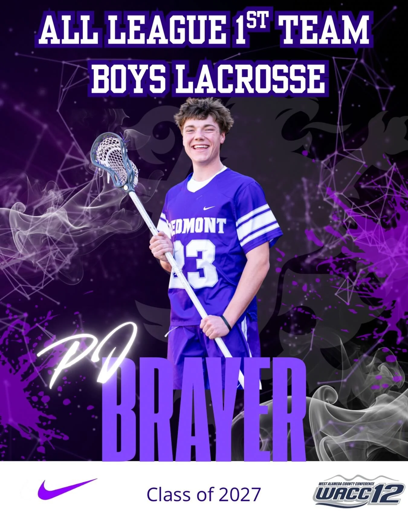 PJ Brayer 1st Team All League Boys Lacrosse #hssports #softball #gohighlanders #piedmont