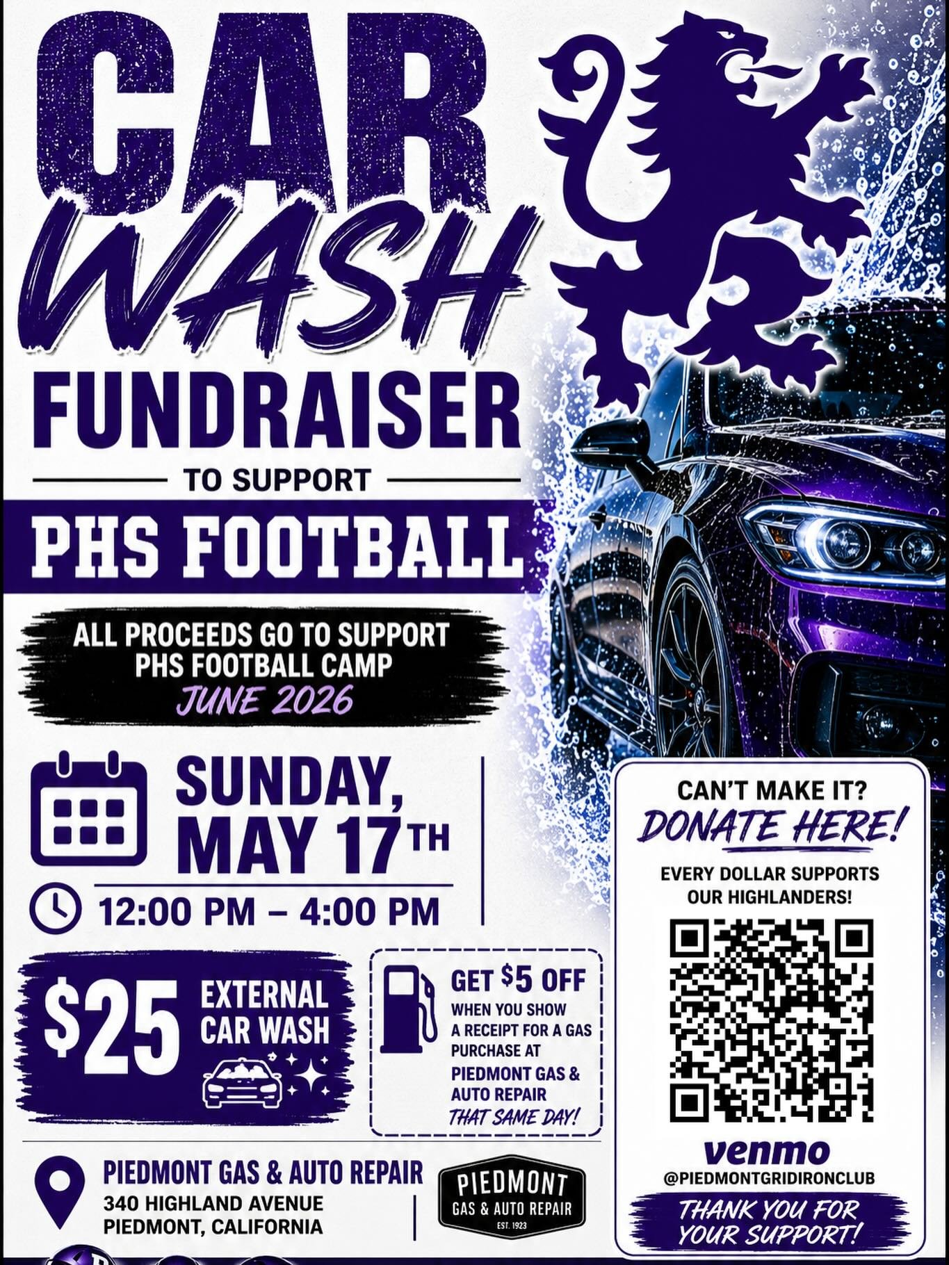 Come out and support the Piedmont High School Football program this Sunday. #gohighlanders #piedmont #hssports