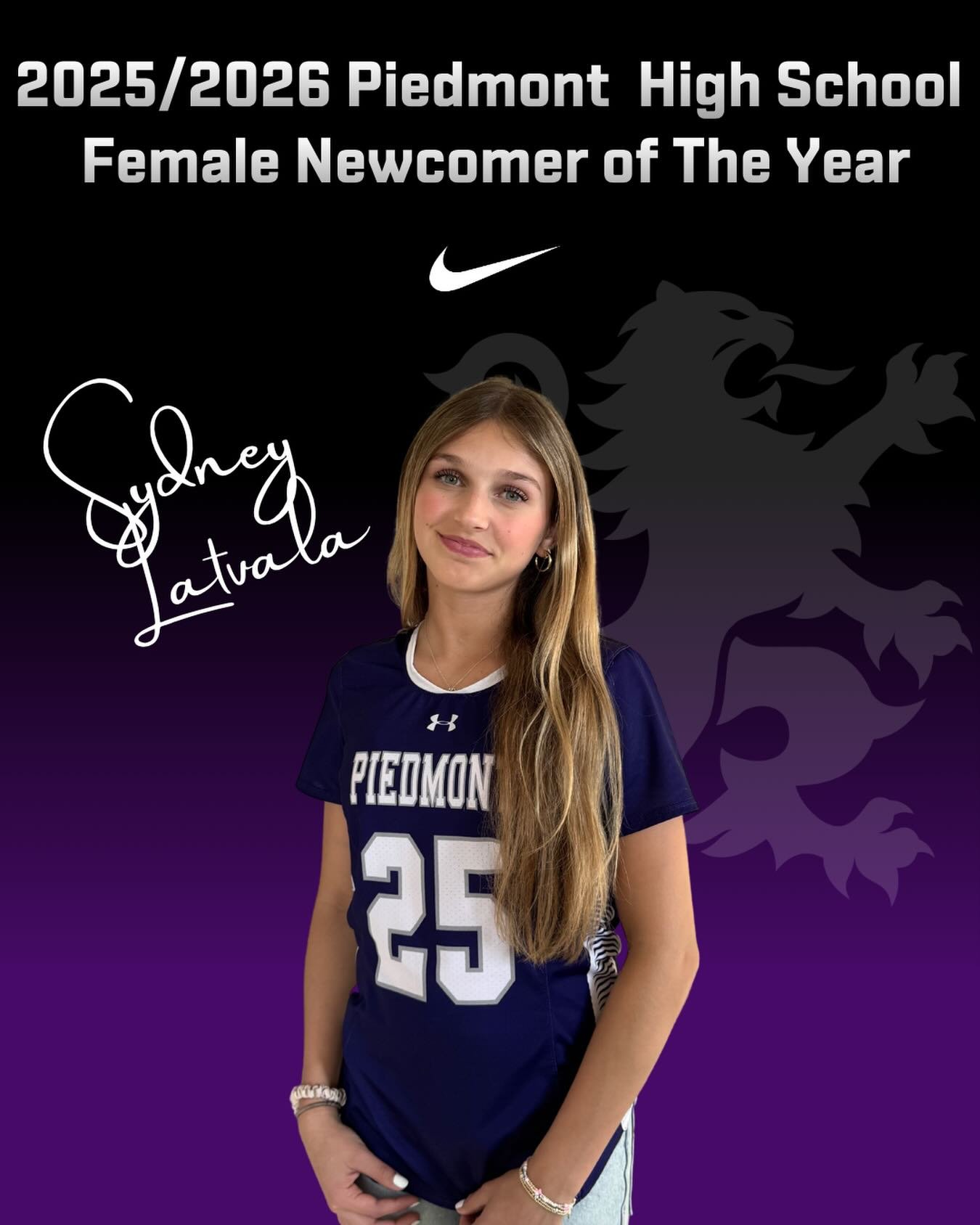 Piedmont High School 2026 Female Newcomer of The Year Sydney Latvala #gohighlanders #piedmont #hssports