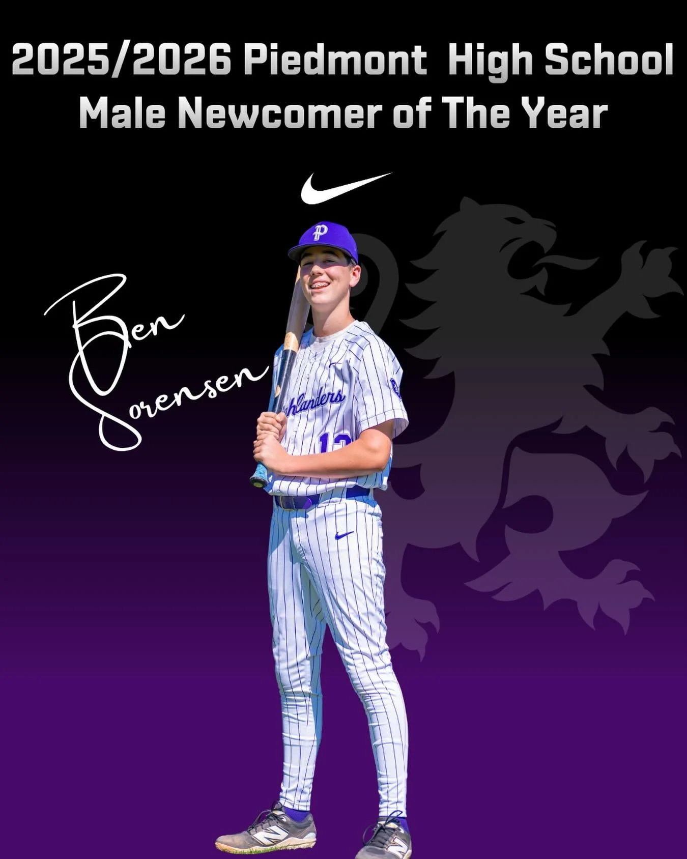 Piedmont High School 2026 Male Newcomer of The Year Ben Sorensen #gohighlanders #piedmont #hssports