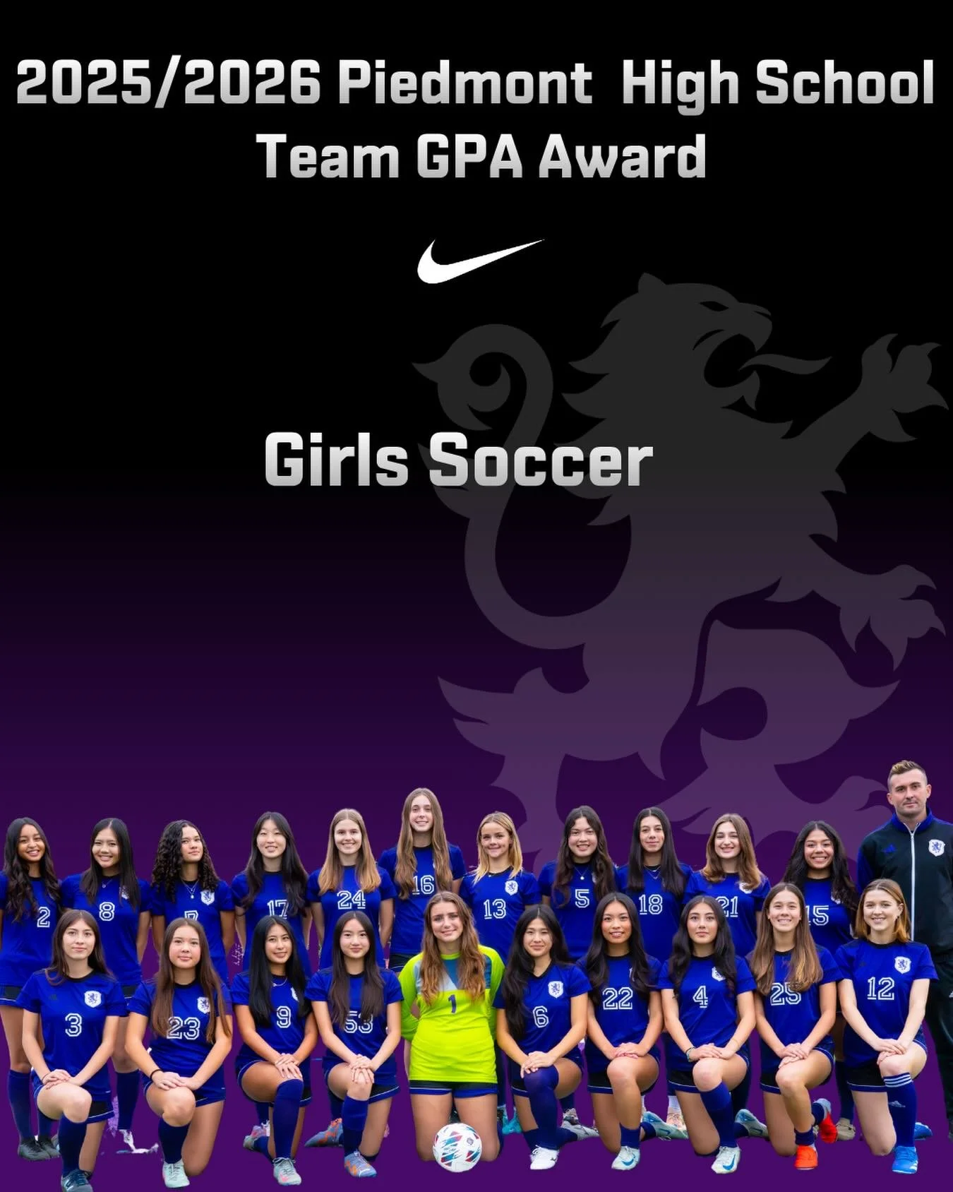 Piedmont High School Team GPA Award Girls Soccer with an unweighted 3.81 GPA #gohighlanders #piedmont #hssports #studentathletes