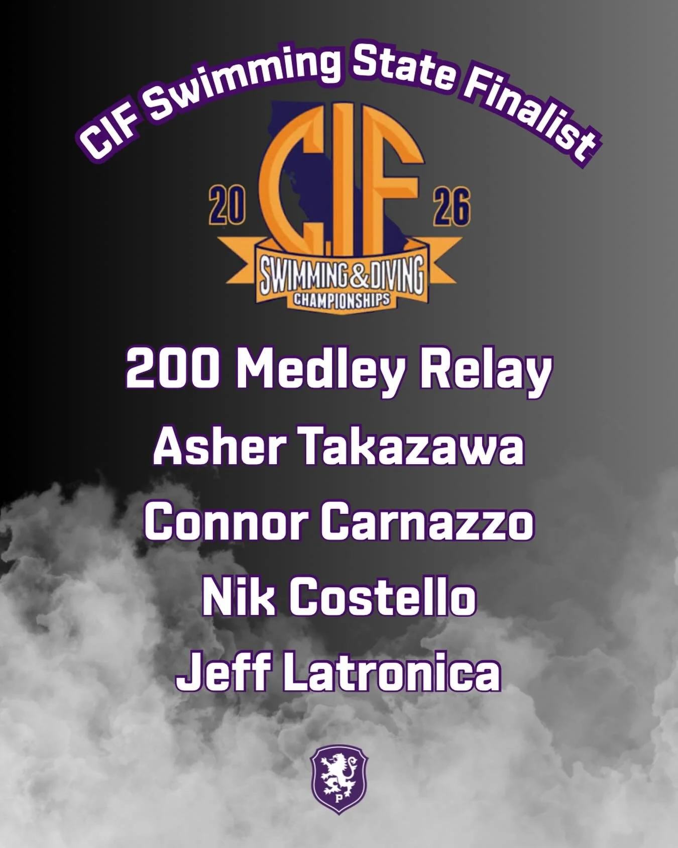 School History! Piedmont High School&rsquo;s Boys 200M Relay Team made up of Asher, Connor, Nik, and Jeff just became the schools first ever swimmers to make it out of the state prelims and qualify for the CIF Finals. Congratulations and we can&rsquo