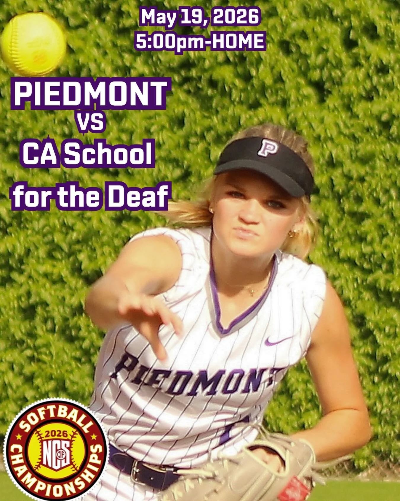 Highlander Nation mark your calendars and plan on coming out Tuesday to cheer on your Highlanders in the first round of the CIF NCS Playoffs. Let&rsquo;s pack the stands with purple as your Piedmont Softball team starts their quest for an NCS title #