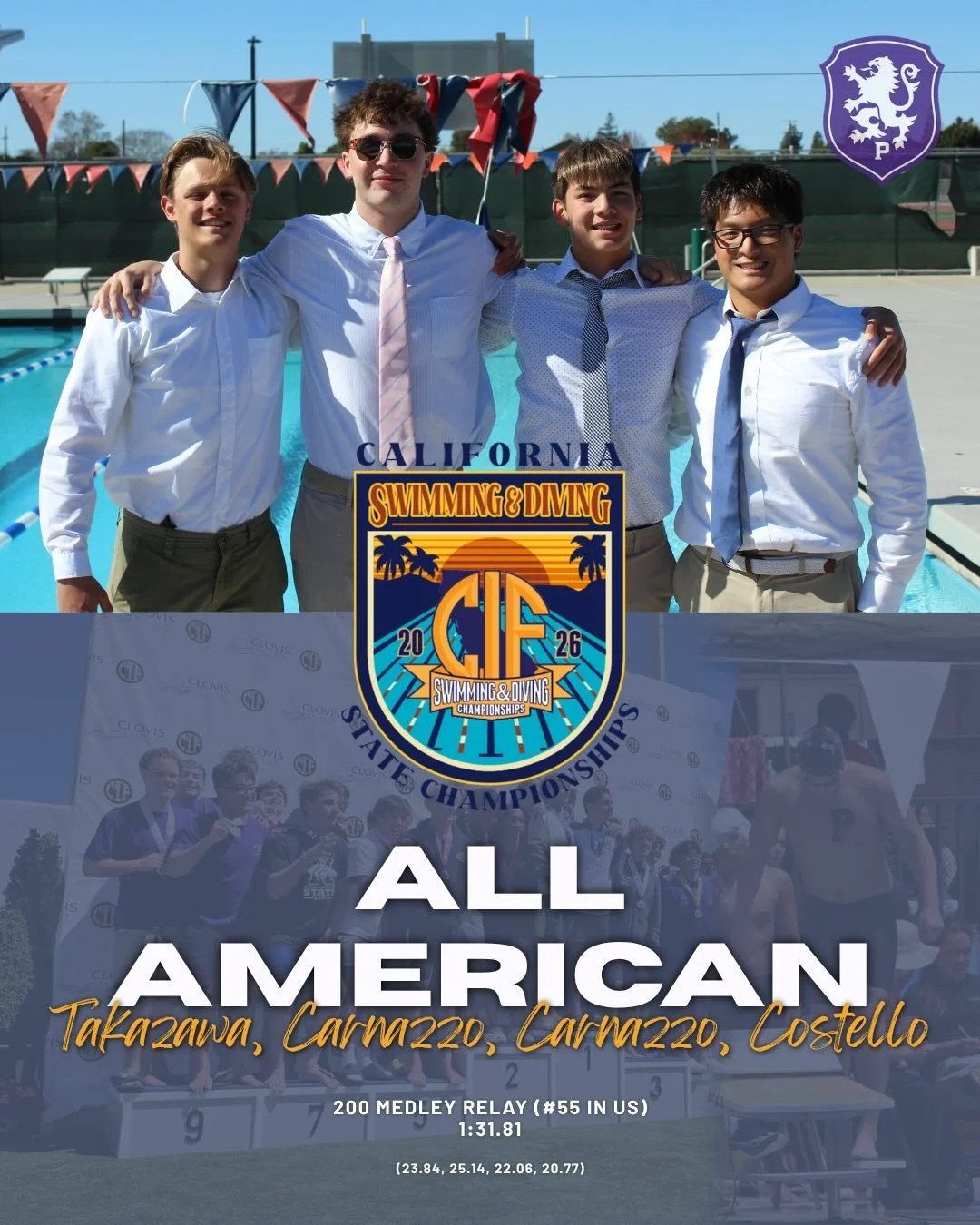 All American honors for the 200 medley and 400 medley relay teams Congratulations #gohighlanders #piedmont #allamerican #hssports