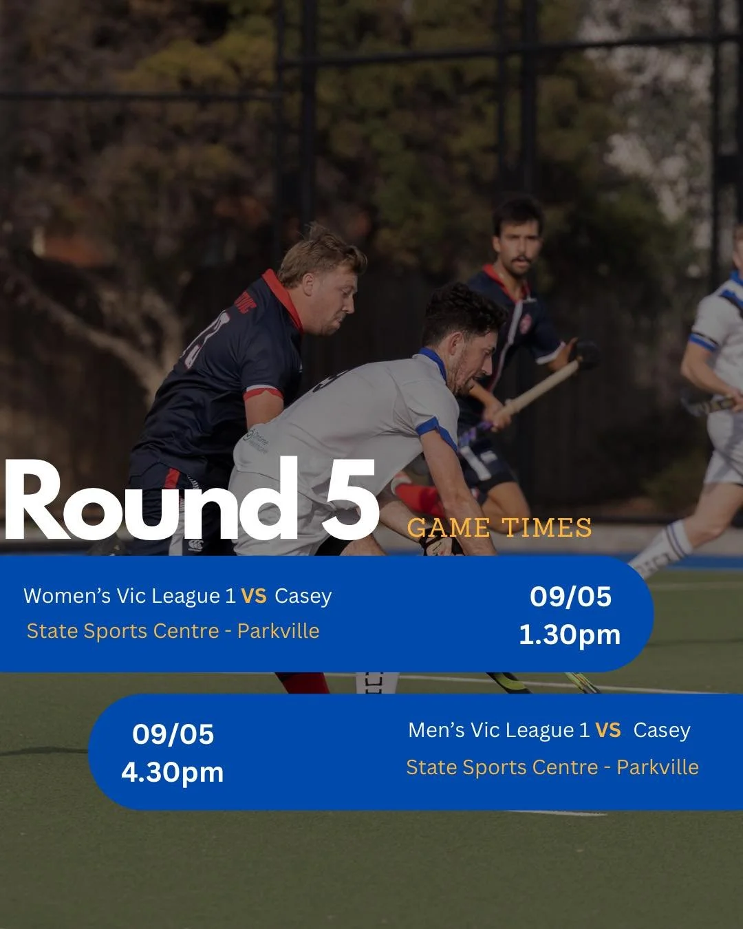It&rsquo;s already Round 5! 💙🖤🏑 
Get down to @statesportcentres for a jam packed weekend of home games.

#muhchockey #to #MUHC #match #times #field #matchtime #gametimes #time #game #fieldhockey #fyp #melbourne #unimelb #muhc #hockey #match #round