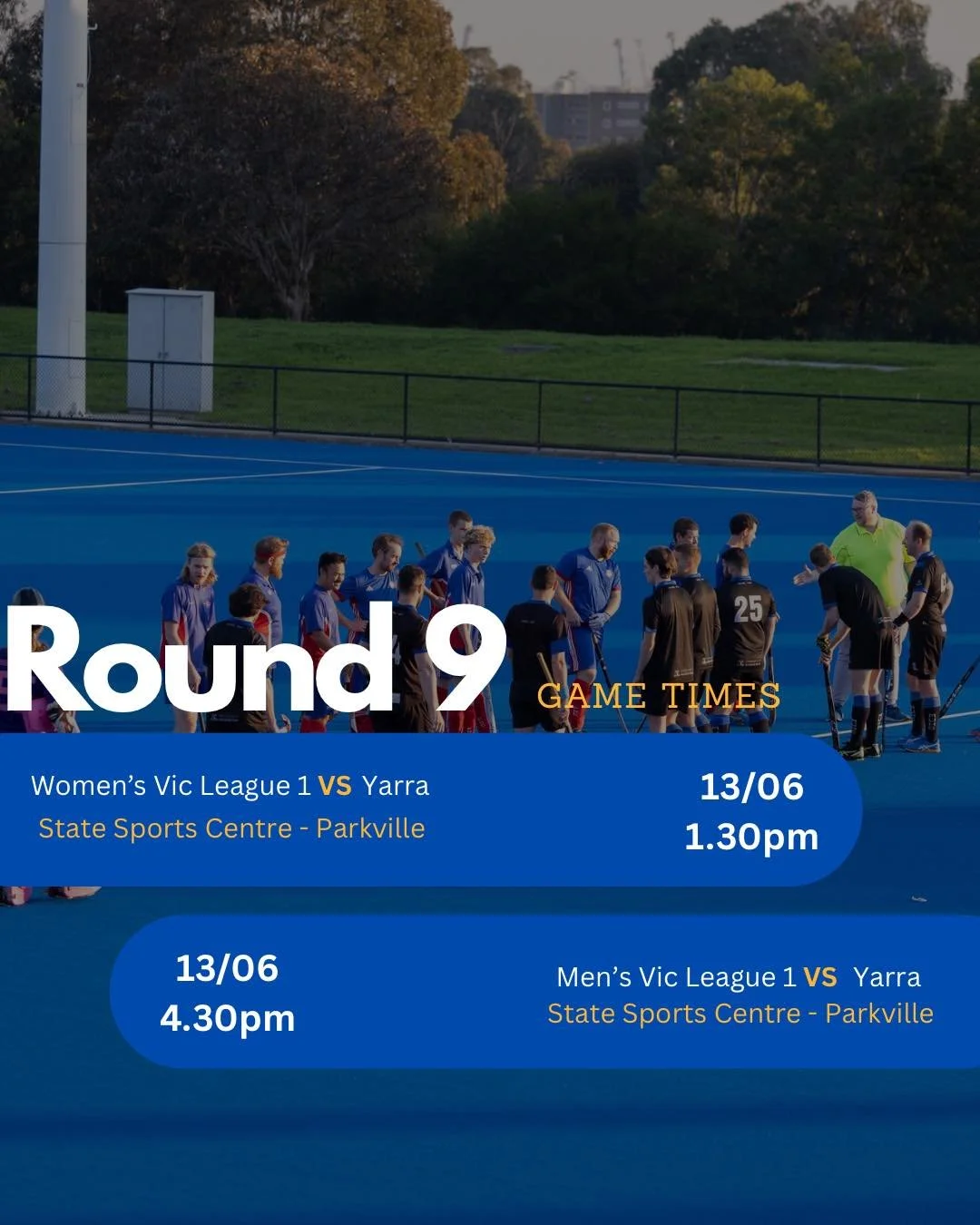 After a break for the long weekend, hockey is back this weekend for Round 9! 
Head down to States Sports Centre - Parkville to support your fellow Shoppers 🖤💙🏑

#muhchockey #to #MUHC #match #times #field #matchtime #gametimes #time #game #fieldhoc