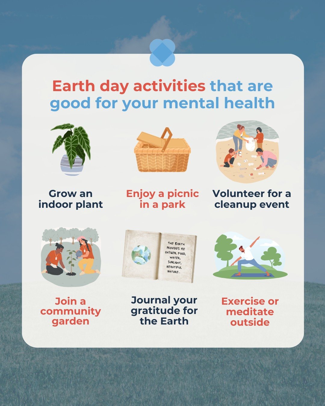 Boost your mental well-being this Earth Day with these uplifting activities! 🌍🌱

Let's celebrate our planet while nurturing our minds! 💚 What are your plans for Earth Day? 💬 #EarthDay 
.
.
.
.
#mentalhealthadvocate #mentalhealthtips #advocacy #th