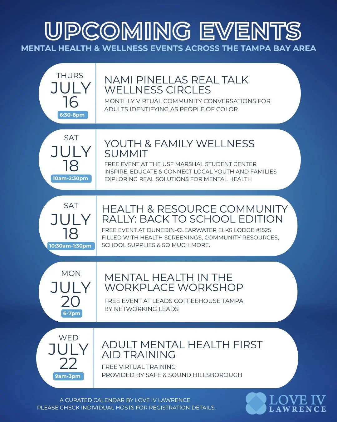 Healing happens in community. We&rsquo;re sharing these local events to help you find connection, resources, and mental health support across Tampa Bay this month. 🤍

Please contact the individual host organizations directly to register!

#LIVL #Tam