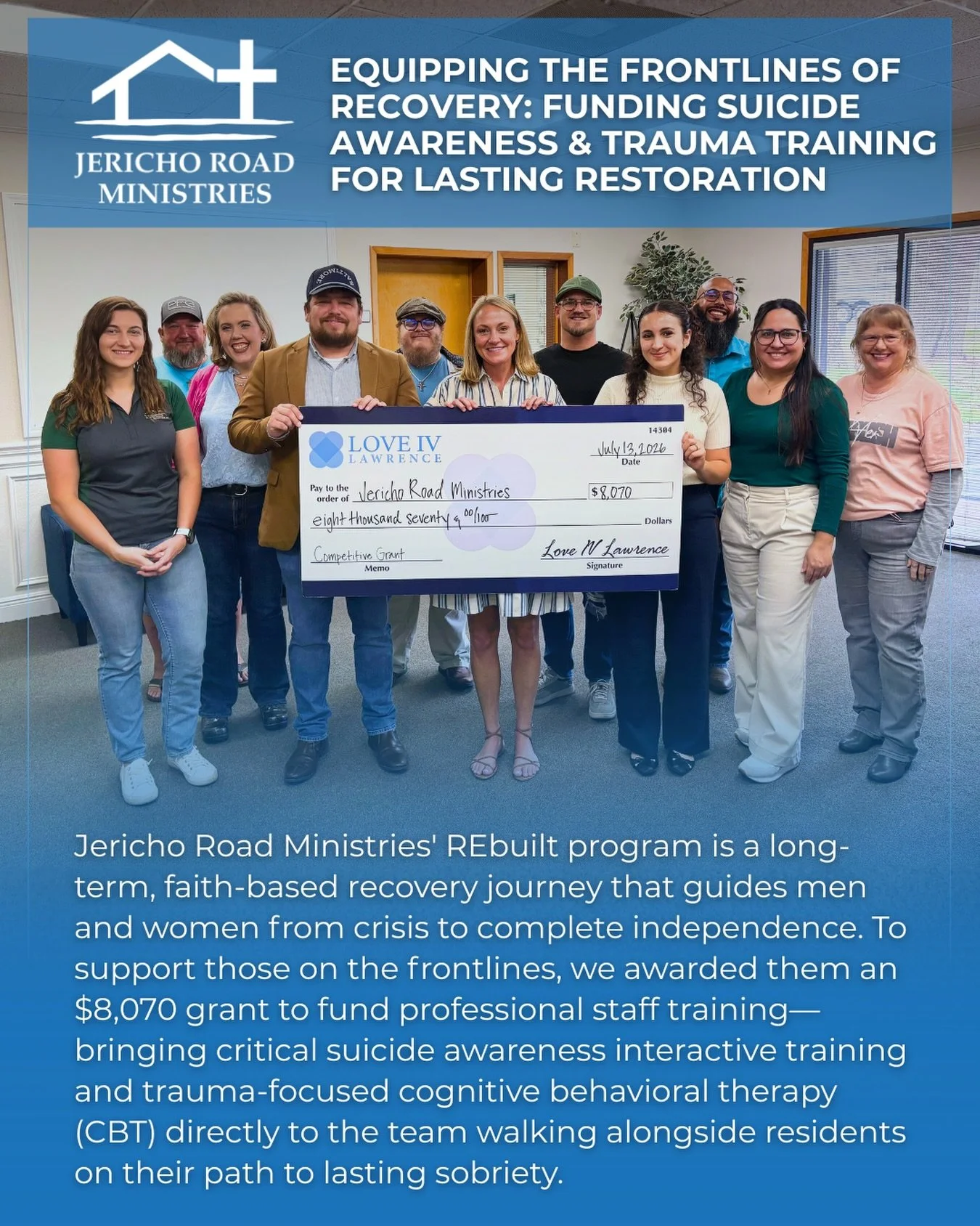 Yesterday, we had the honor of visiting our friends at Jericho Road Ministries @jerichoroadministries  to celebrate their incredible work and officially present them with their 2026 grant funding!

We are so proud to congratulate them on a $8,070 gra