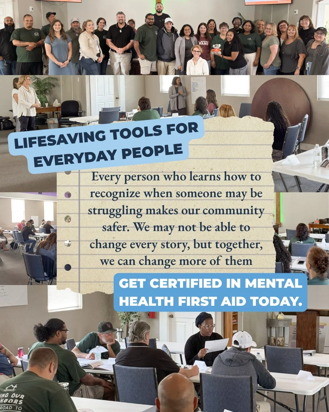 Grateful for the incredible team at  @jerichoroadministries for getting certified in Mental Health First Aid! 🕊️

MHFA gives everyday leaders, staff, and neighbors the practical tools and confidence to support someone in crisis.

Want to bring this 