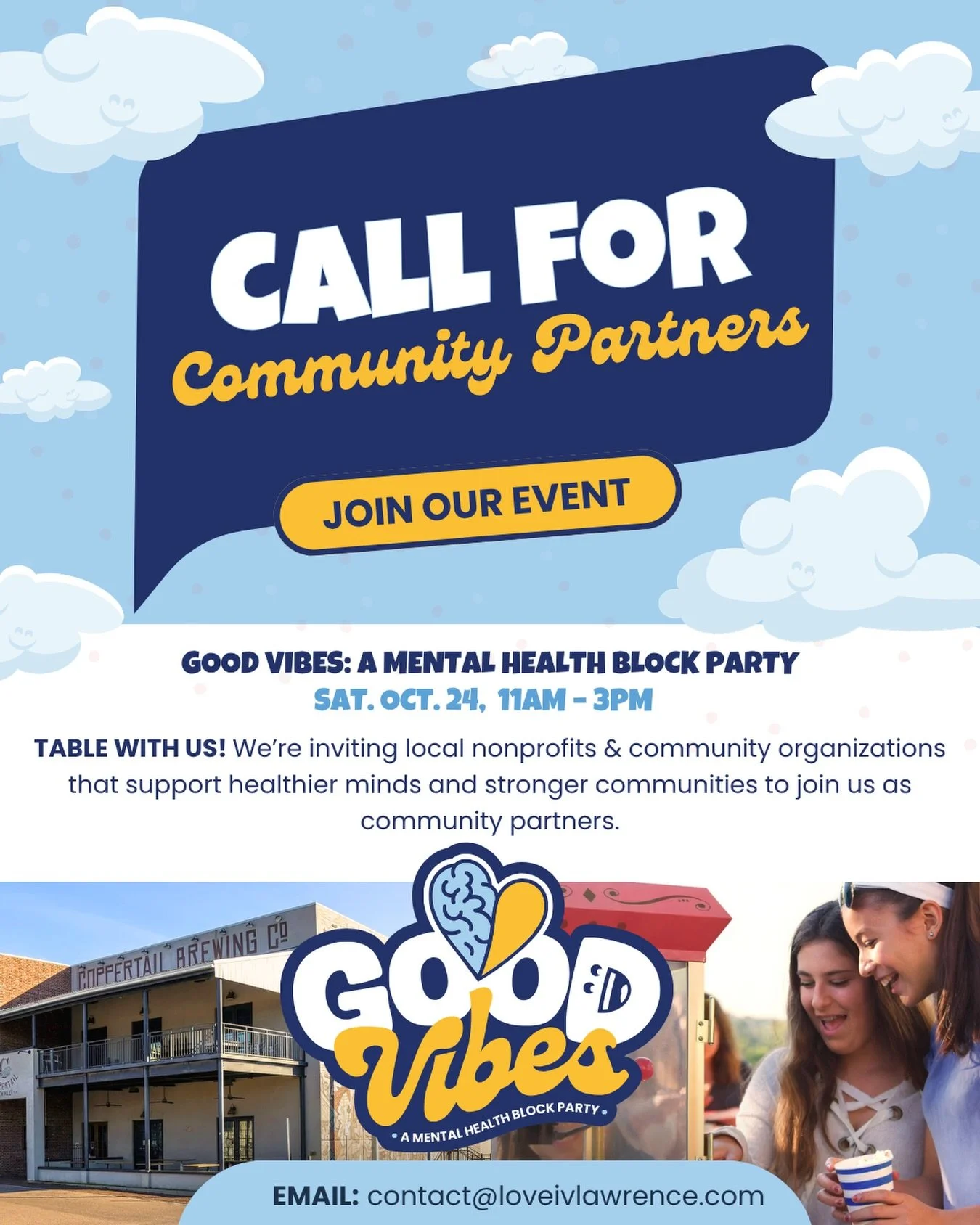 Know a local mental health or community organization that should be at Good Vibes? Tag them below! 👇

If you&rsquo;re a nonprofit or wellness group wanting to table on Oct 24, send us a DM or email contact@loveivlawrence.com to connect with us today