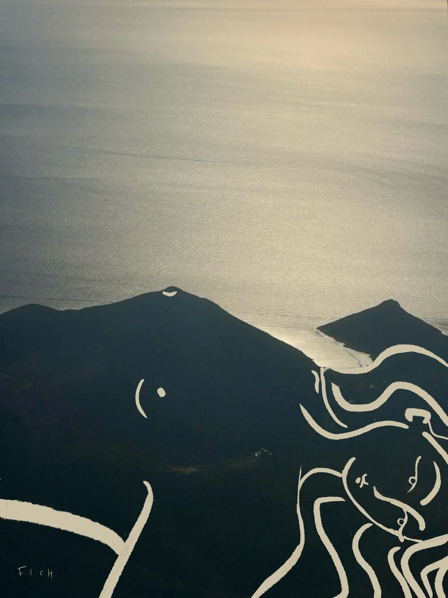Finding her from Paros to Corfu.

Drawn from above. Included one evening&rsquo;s sunset from below.