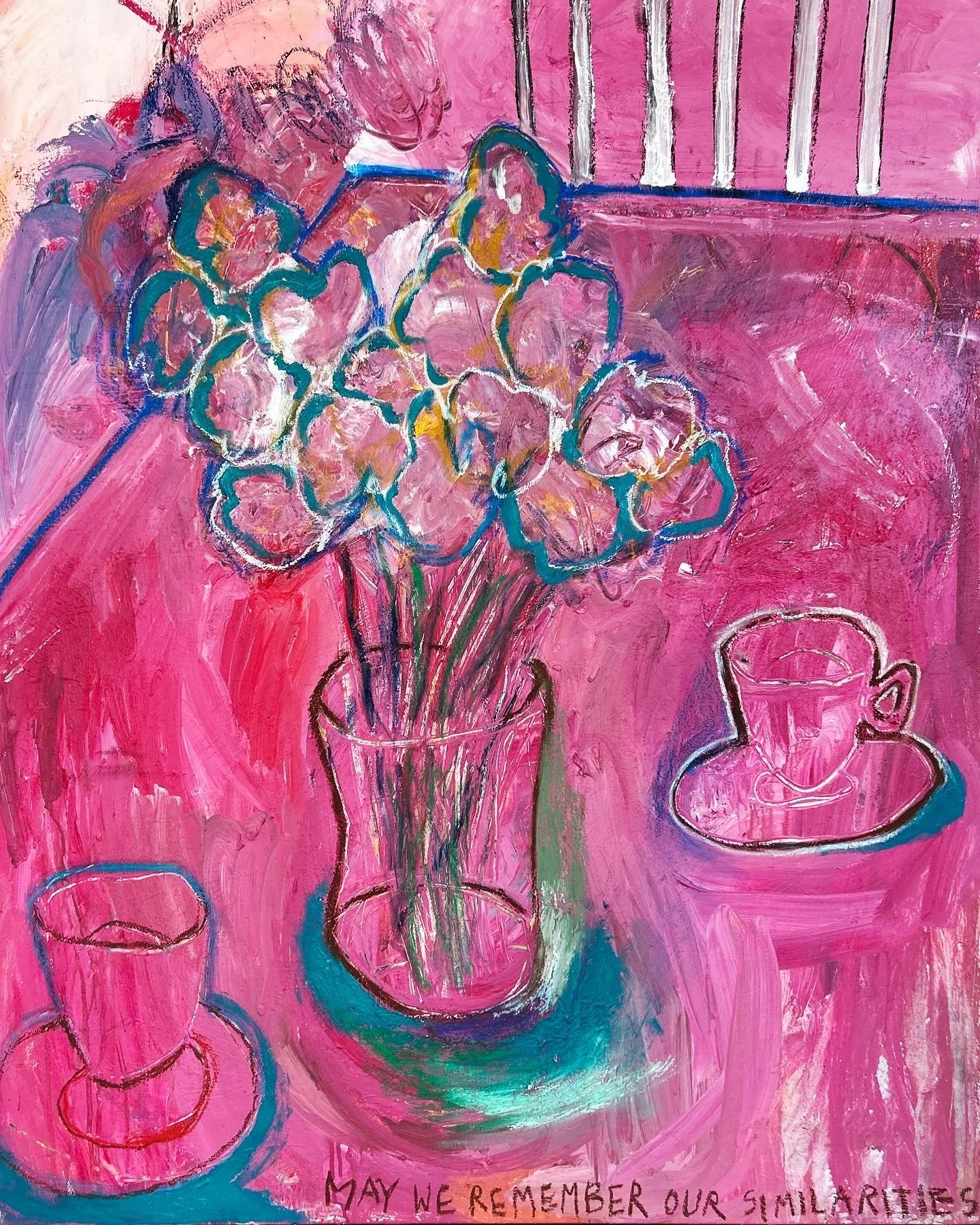May we remember our similarities, oil pastel and acrylic on canvas, 2024.