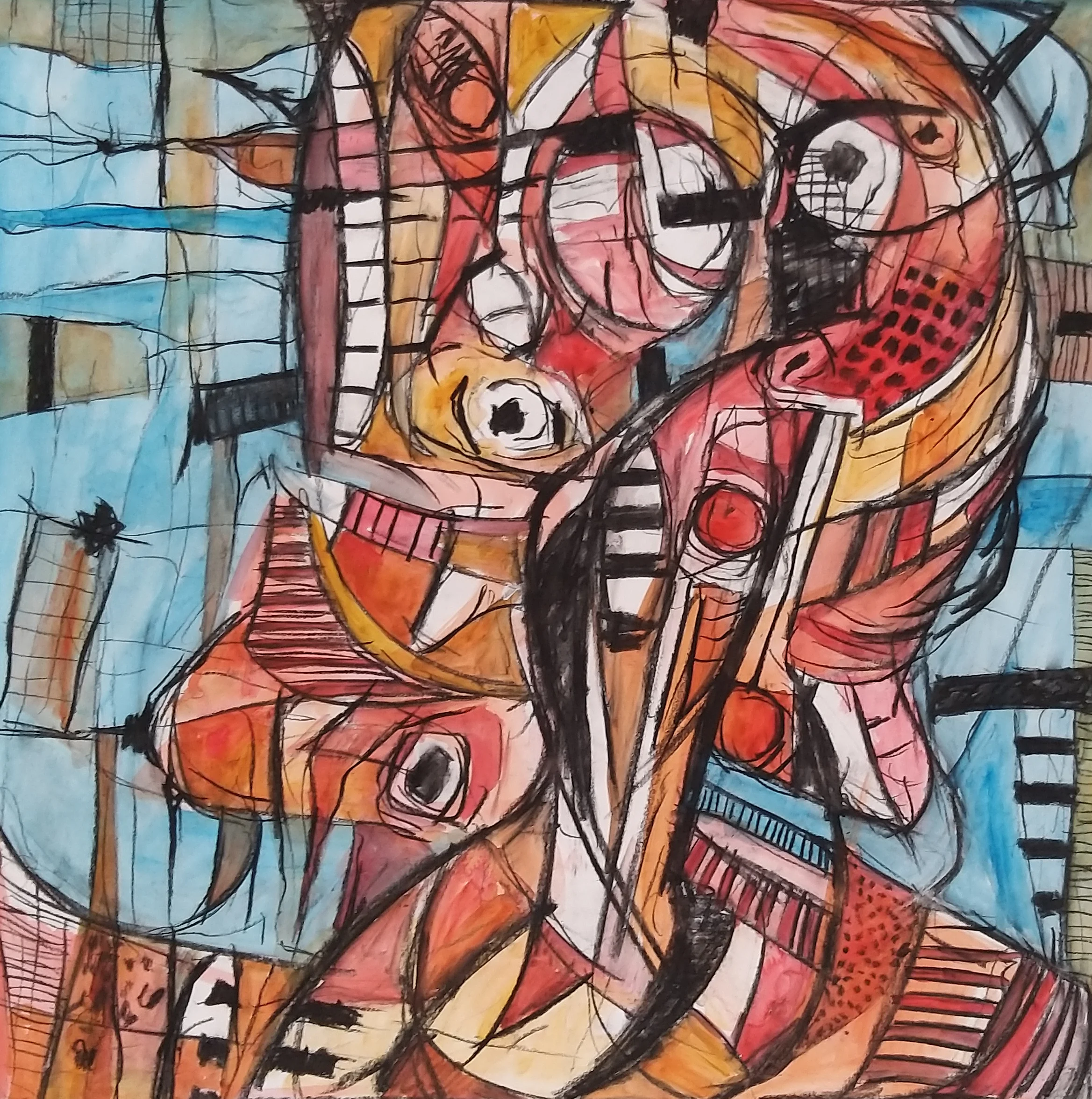 Acrylic and charcoal on 200gsm paper 25” × 25” from 2016