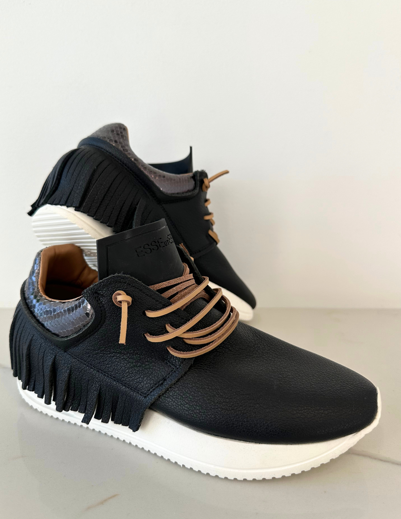 ESSEutESSE Fringe Leather Sneaker - Black