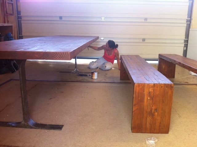 Dining room table and benches