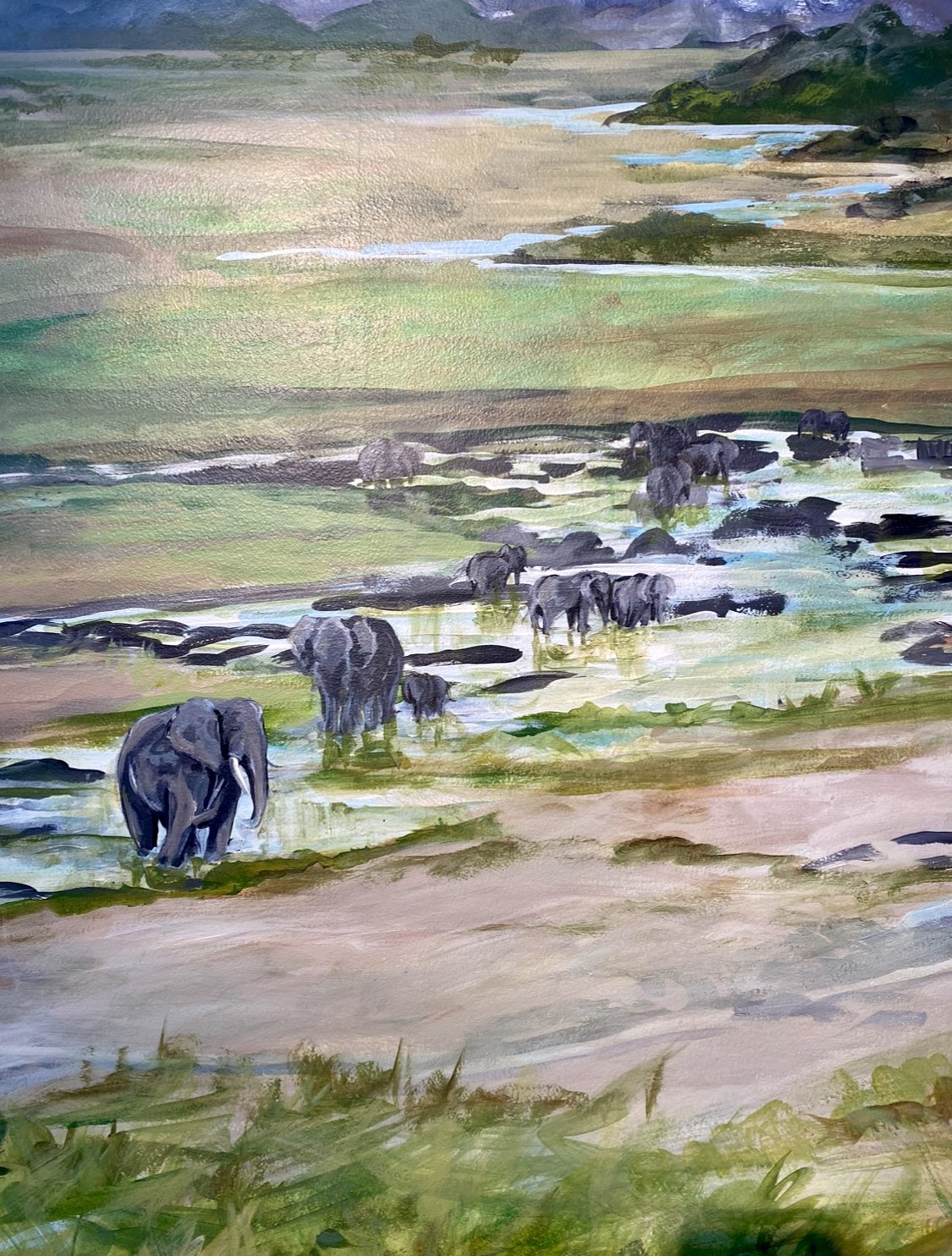 Elephants at watering hole