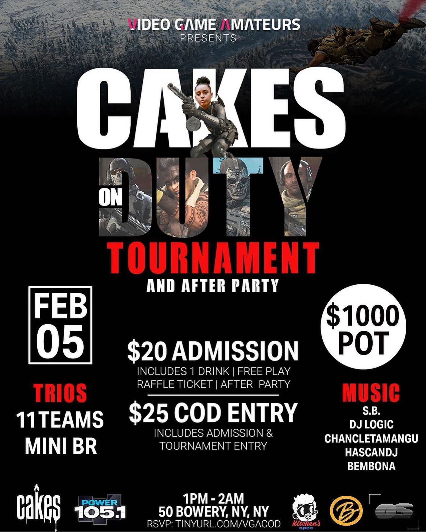 Today is the day!! Meet me here 🎮🥃🎂 games, prizes, raffles, drinks, music, food!! #CakesOnDuty Tourney!!! @os_newyorkcity @vgamateurs @bransoncognac