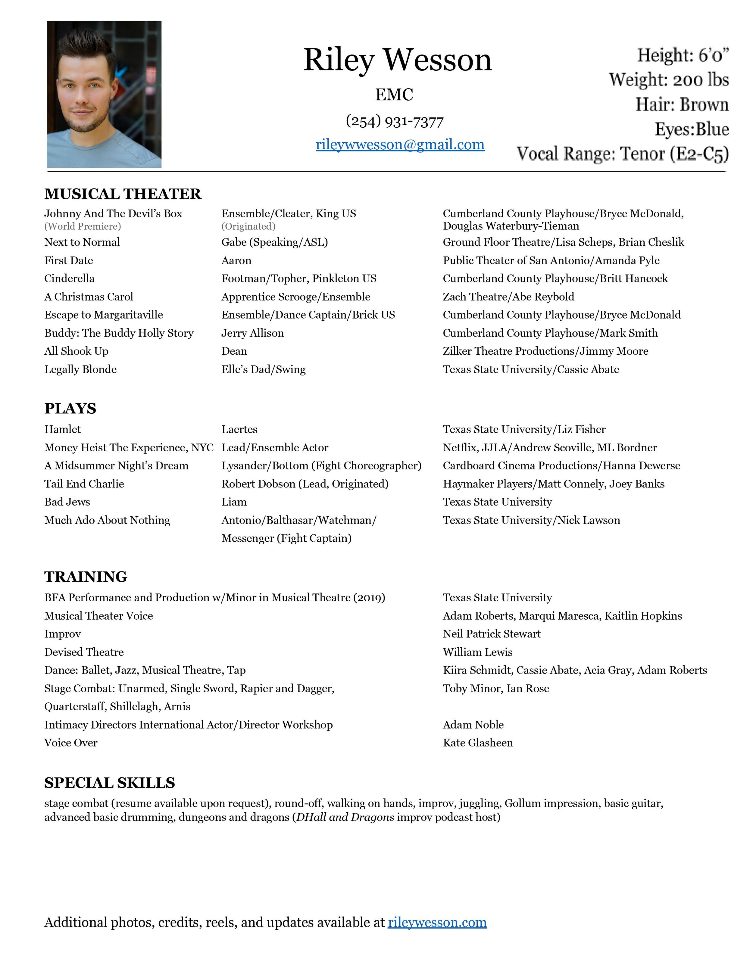 Headshots and Resumes Riley Wesson - Riley Wesson Resume (1)