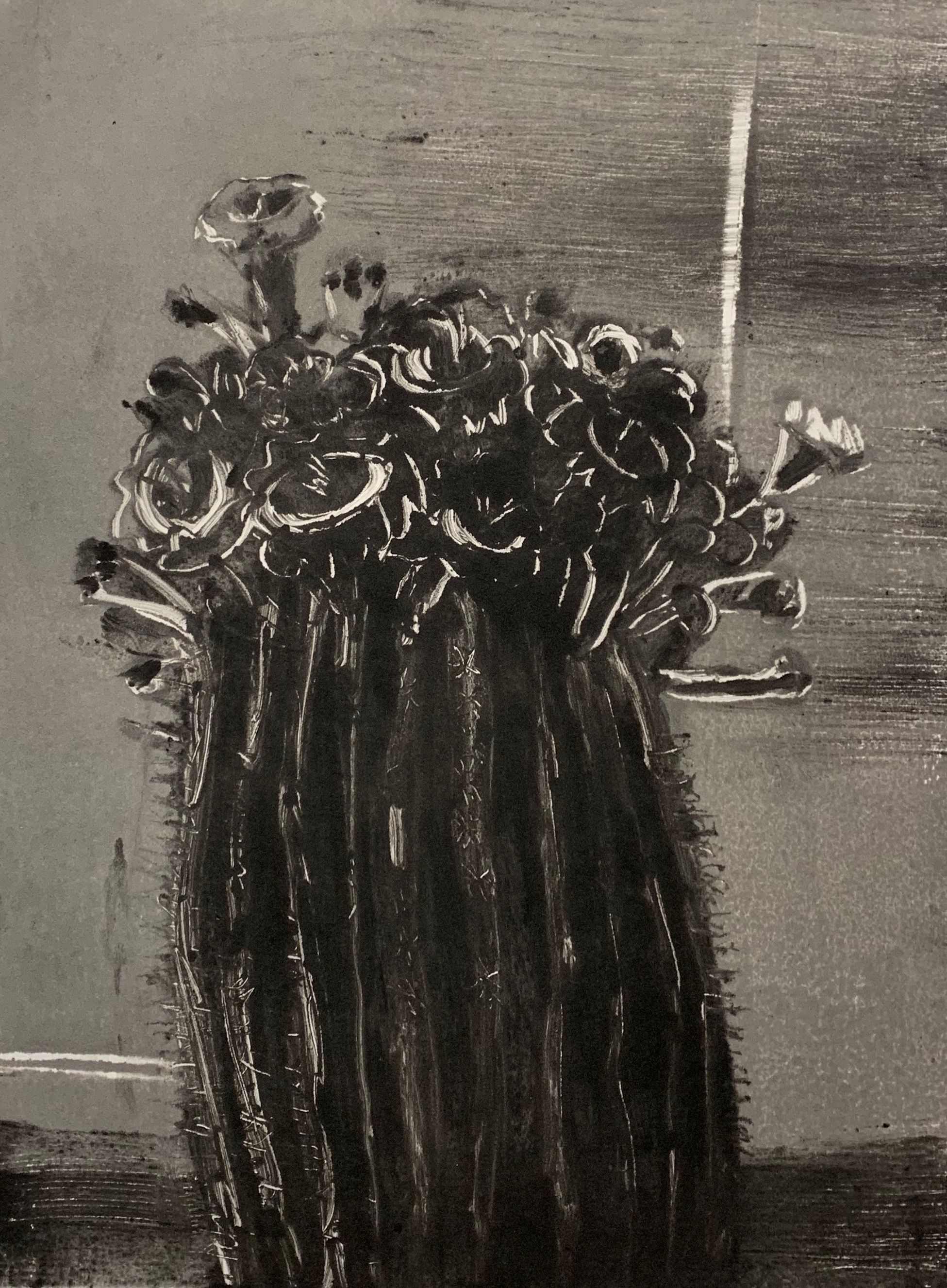 "Saguaro Cactus", Monoprint, 10" x 14", 2019.