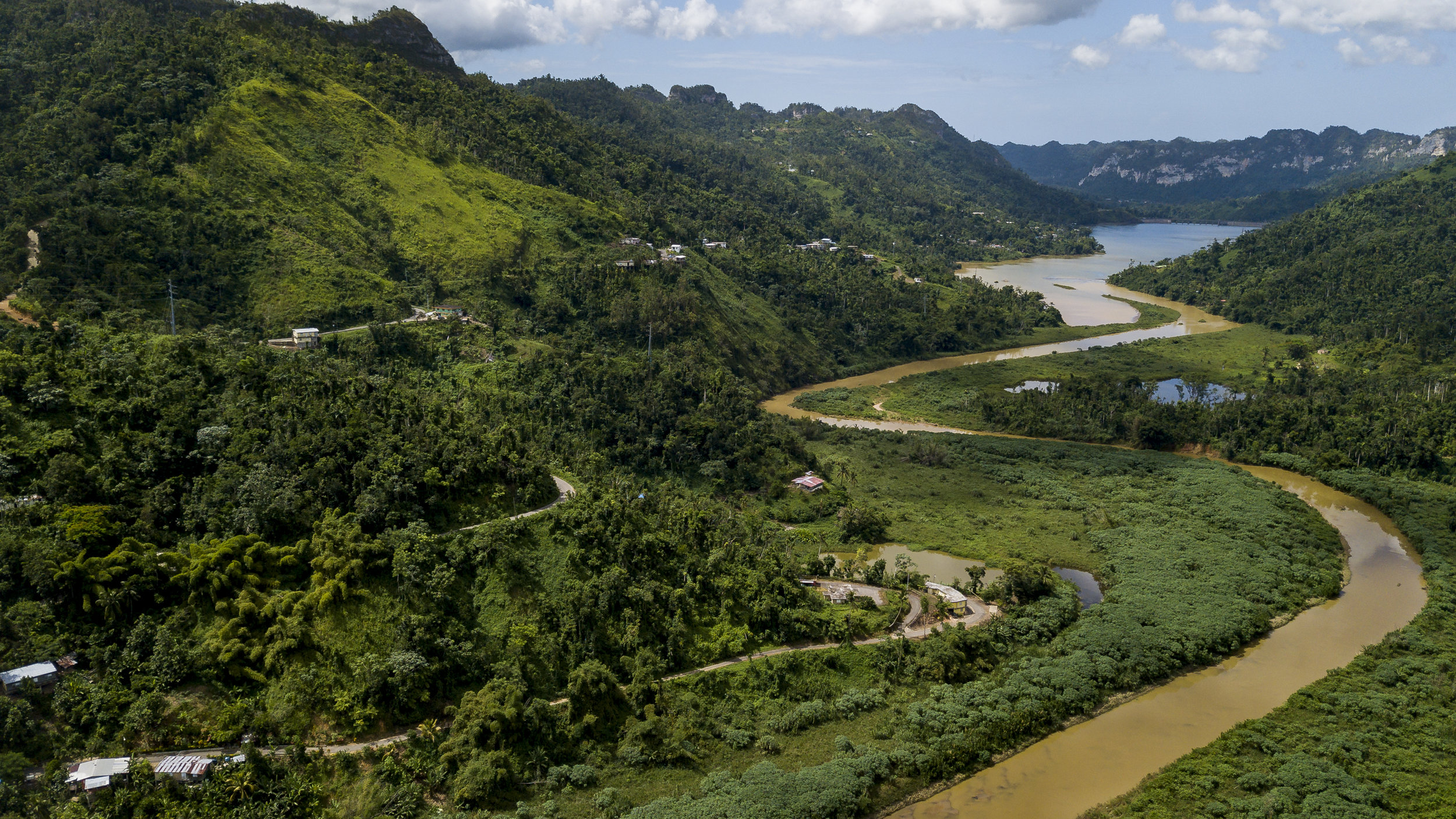  An aerial view of Utuado, Puerto Rico, on August 22, 2018. The community continues to recover a year after Hurricane Maria devastated the area leaving hundreds with no electrical power and damaged homes. 